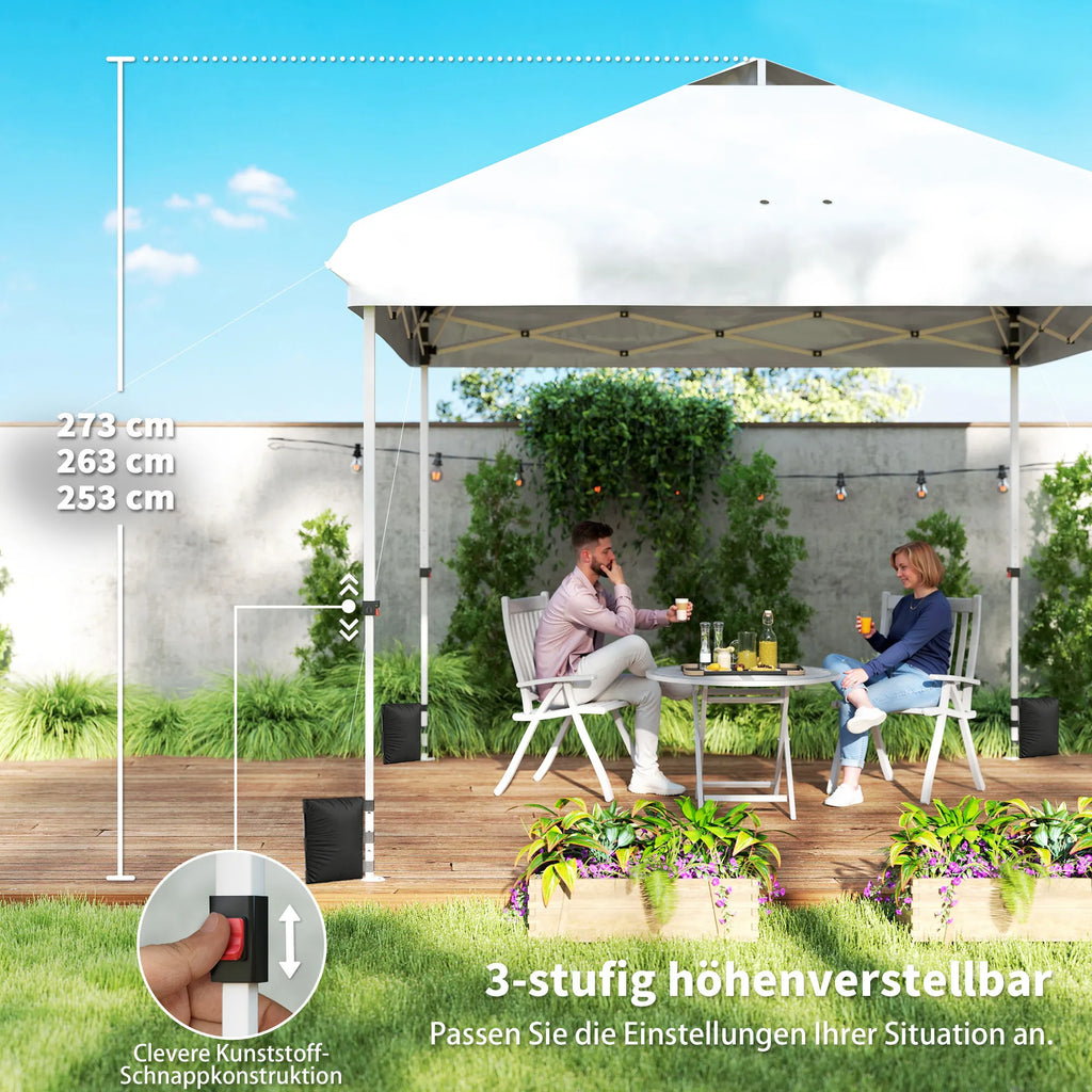 Greito surinkimo sodo ir prekybinė pavėsinė, paviljonas su apsauga nuo uv spindulių, sulankstoma stoginė, plienas ir oxford audinys, 300x300x273 cm, balta