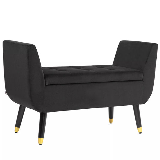 Sėdynė su daiktadėže ir porankiais, skrynios tipo suolas, aksominis poliesteris, guminės medienos, tamsiai pilka, 107 x 42 x 65 cm