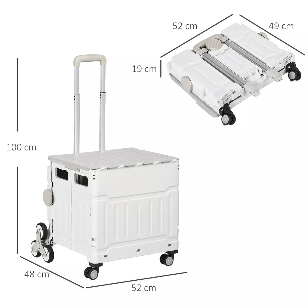 Pirkinių vežimėlis Laiptų kopiklis Mobilus transportavimo dėžė,  sulankstomas, teleskopinė rankena, maksimalus apkrovos svoris iki 65 kg, baltas