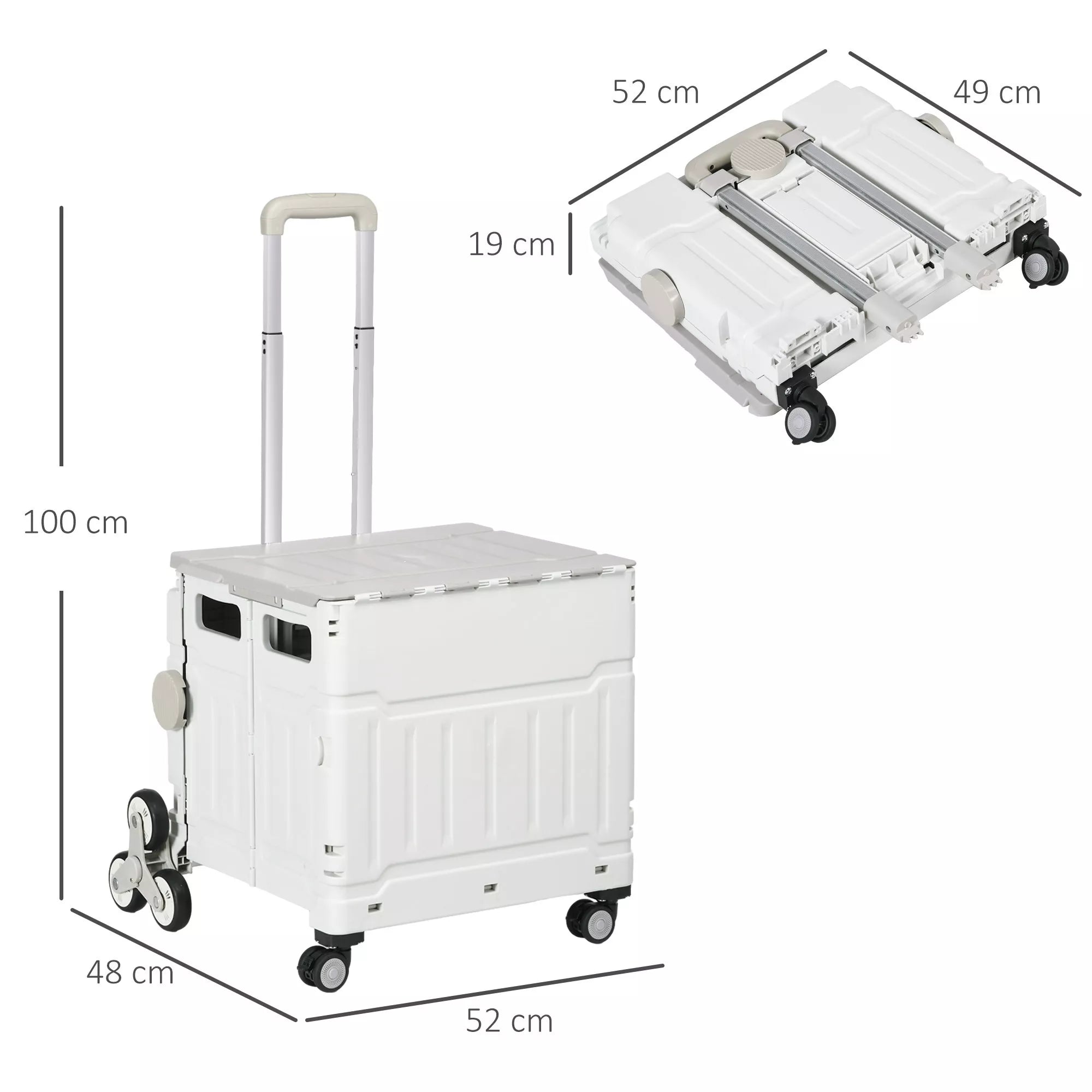 Pirkinių vežimėlis Laiptų kopiklis Mobilus transportavimo dėžė,  sulankstomas, teleskopinė rankena, maksimalus apkrovos svoris iki 65 kg, baltas