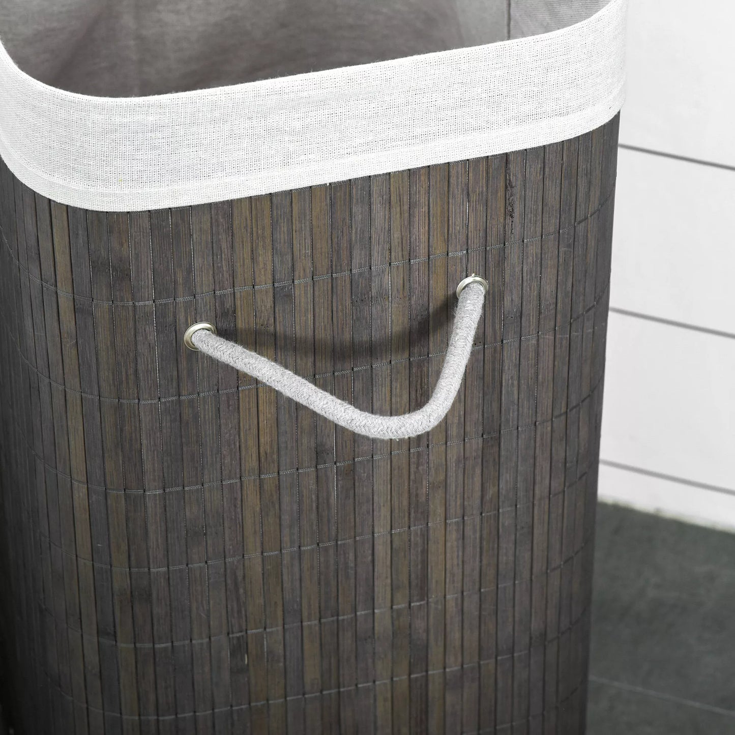 HOMCOM Skalbinių krepšys su rankenomis ir skalbinių maišeliu, kurį galima skalbti, rotango, poliesterio, medvilnės, metalo, 43I x 32P x 61A cm, pilkas