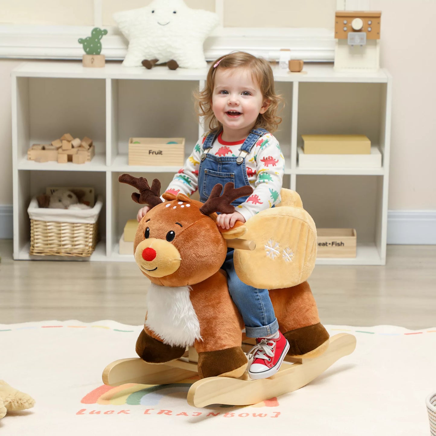 Vaikų supynės arkliukas Kūdikio supynės elnias su lopšinėmis, skirtas 18–36 mėnesių vaikams Pliušinis 65 x 35 x 59 cm Rudi