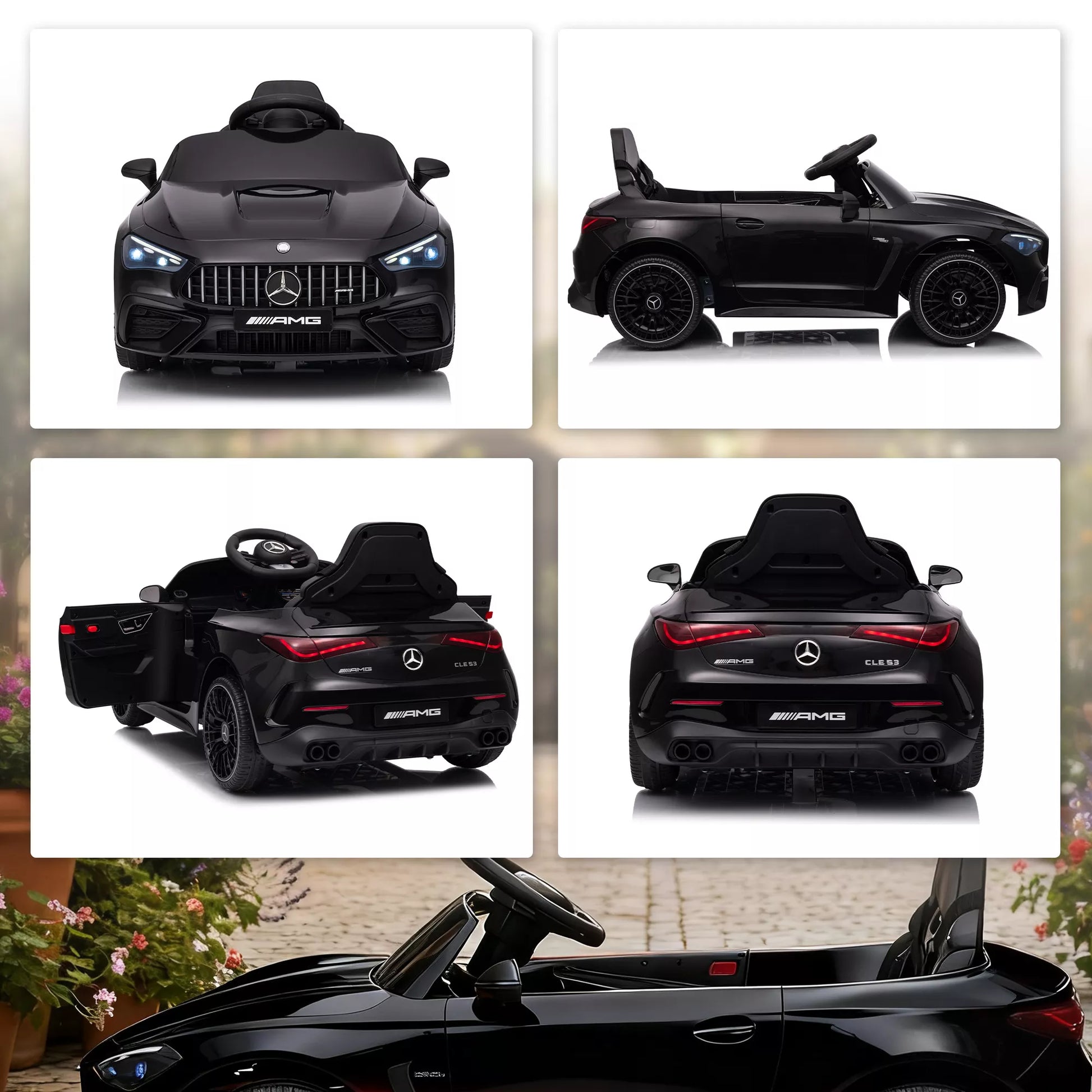 Vaikų elektrinis automobilis, Mercedes dizaino, 12V varikliai, nuotolinio valdymo pultas, LED žiburiai, muzika, 3-6 metų vaikams, juodas