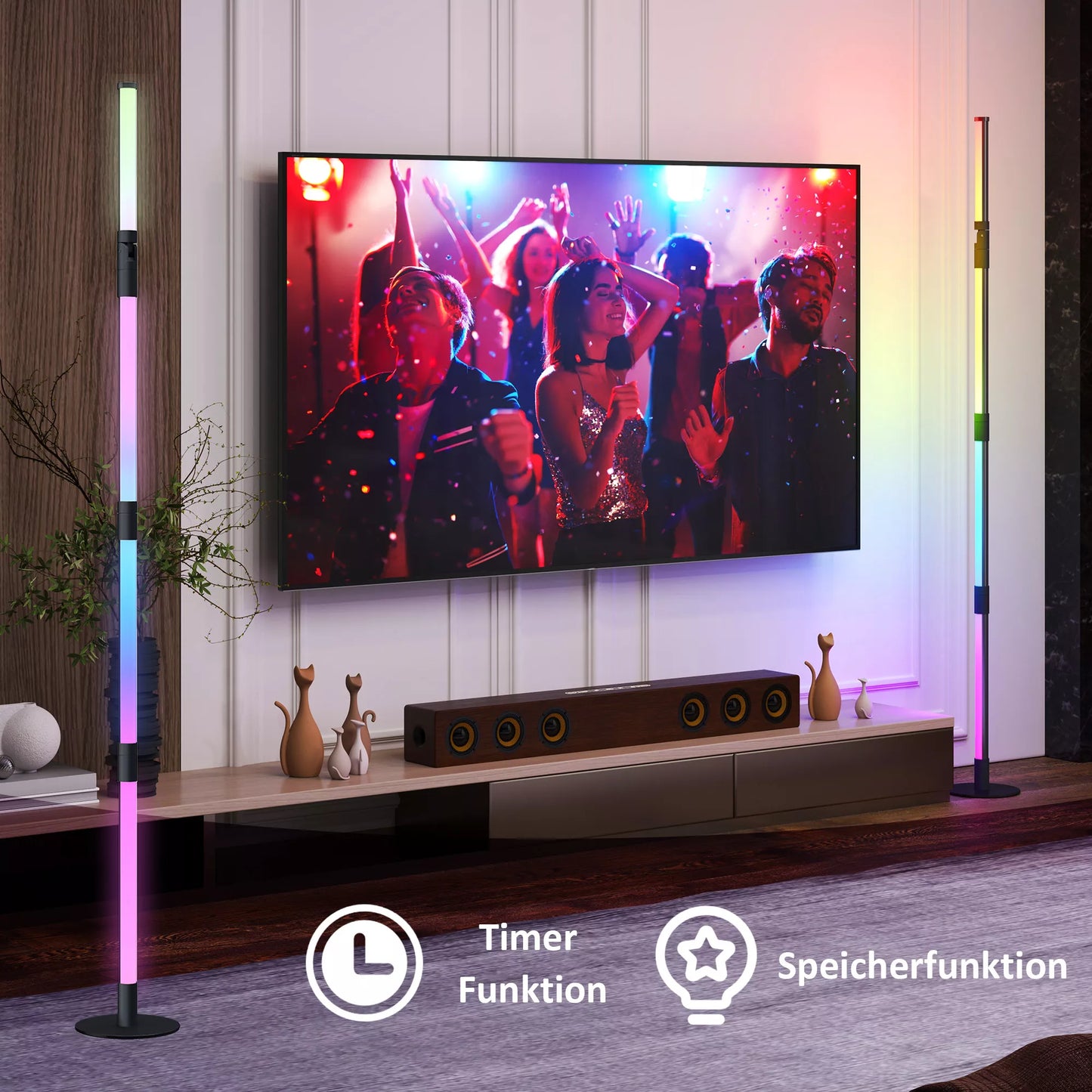 LED grindinis šviestuvas, stovimas su nuotolinio valdymo pulteliu, įvairiomis spalvomis, laikmačiu, programėle, muzikos sinchronizacija, tamsiai pilkas