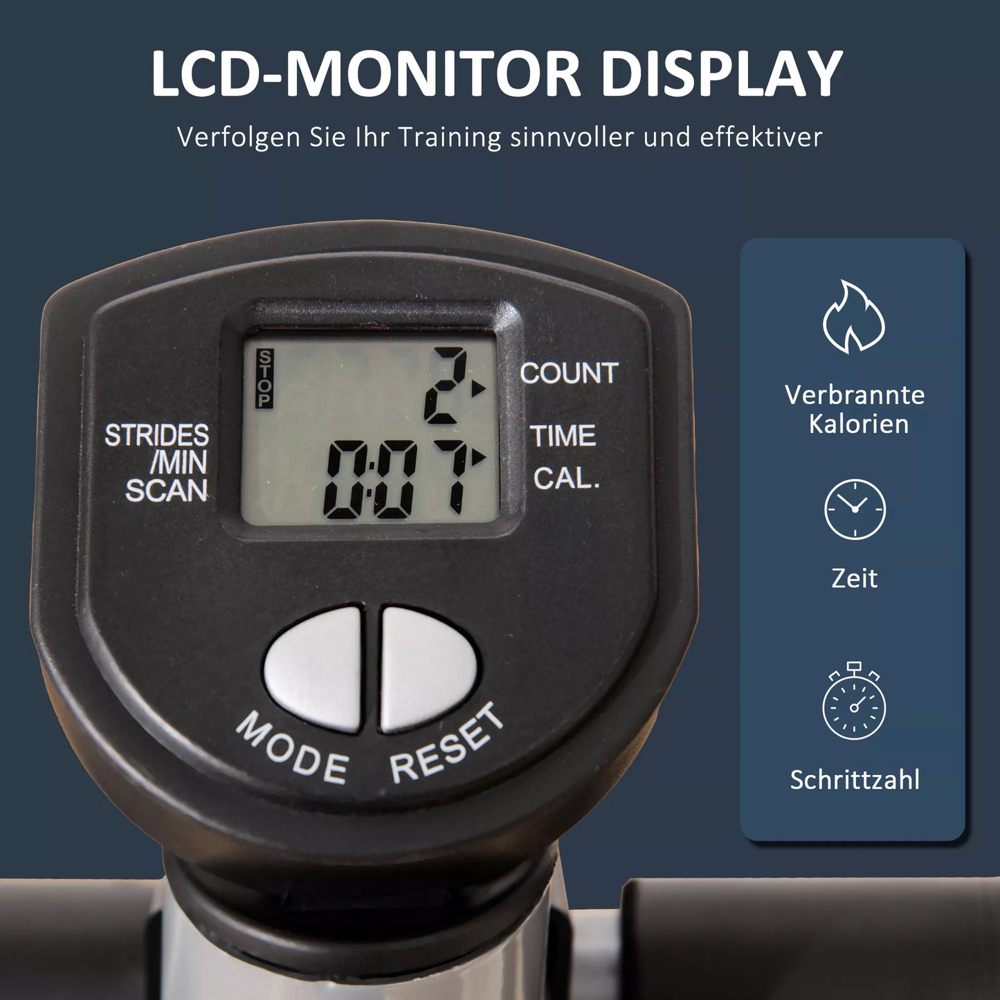 Namų treniruoklis-steperis su LCD ekranu, reguliuojamas greitis, metalas, ABS, 55 x 53 x 118–128 cm