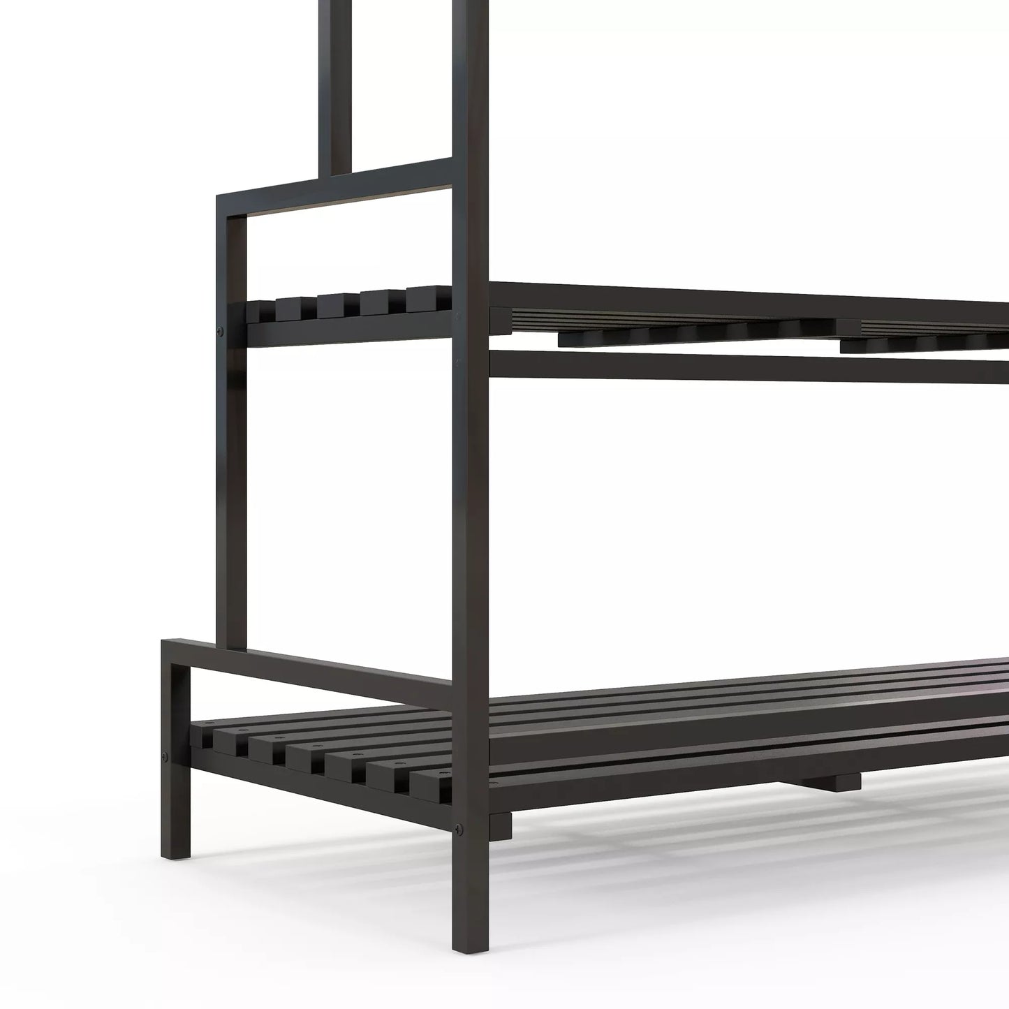 Gėlių stovas, 3 aukštai, 6 kabliai, vidaus ir lauko naudojimui, metalinis rėmas, 170H x 110L x 50B cm, juodas