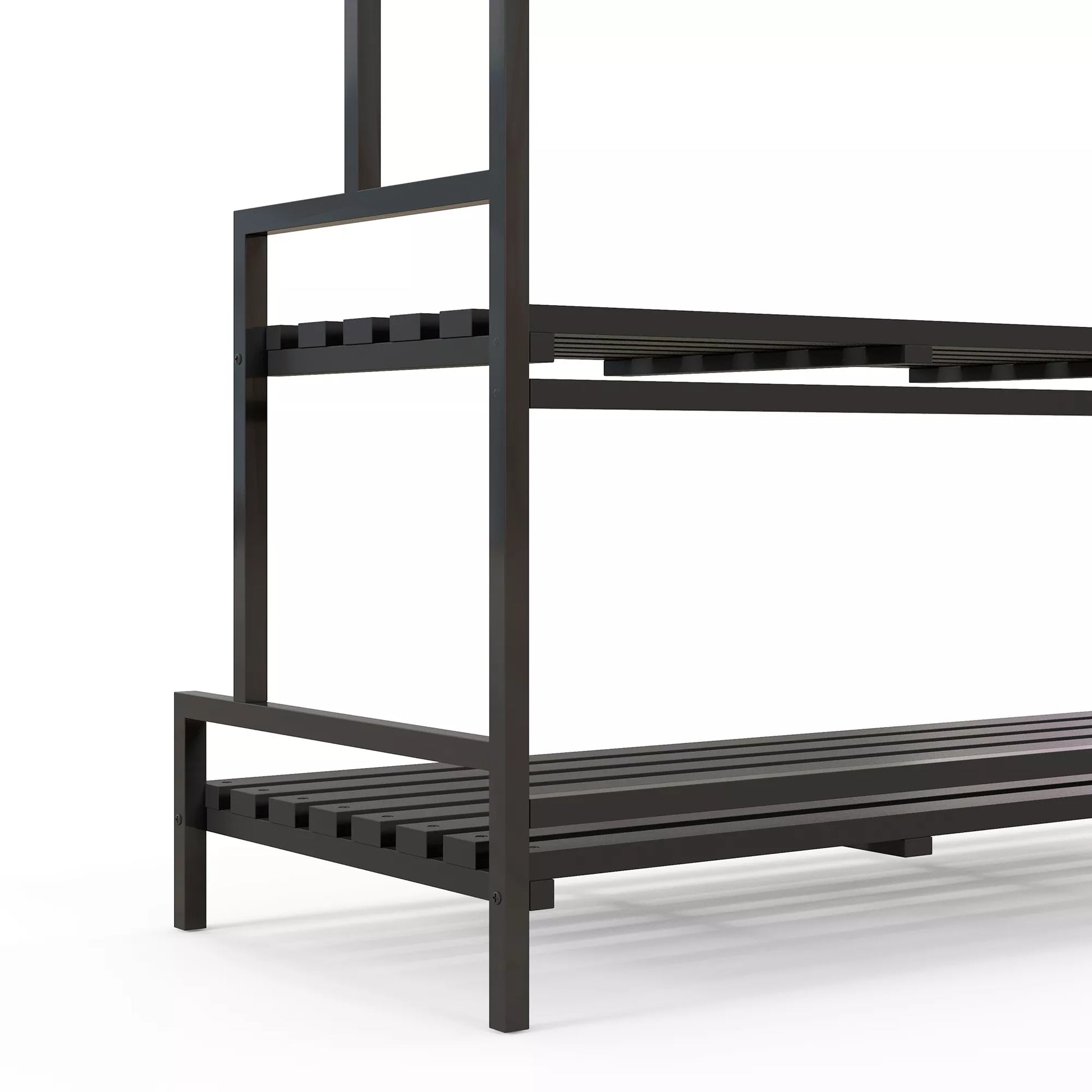 Gėlių stovas, 3 aukštai, 6 kabliai, vidaus ir lauko naudojimui, metalinis rėmas, 170H x 110L x 50B cm, juodas