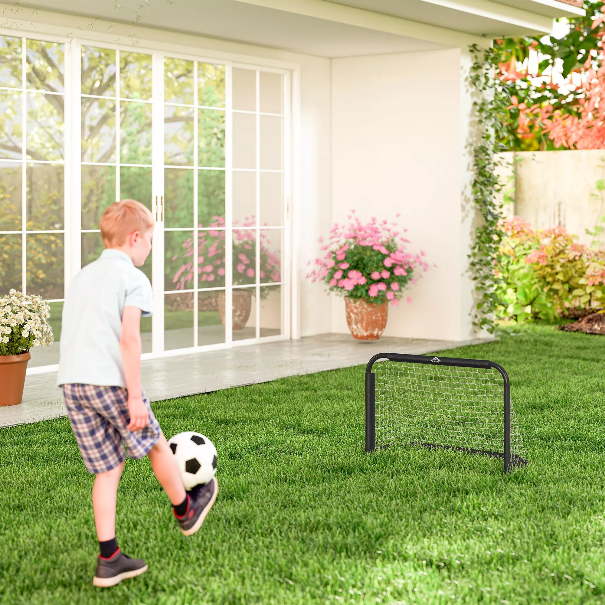 Futbolo vartų rinkinys, 2 sulankstomi mini vartai, metalinis rėmas, įskaitant įrankius, 90 x 36 x 60 cm, juodos spalvos