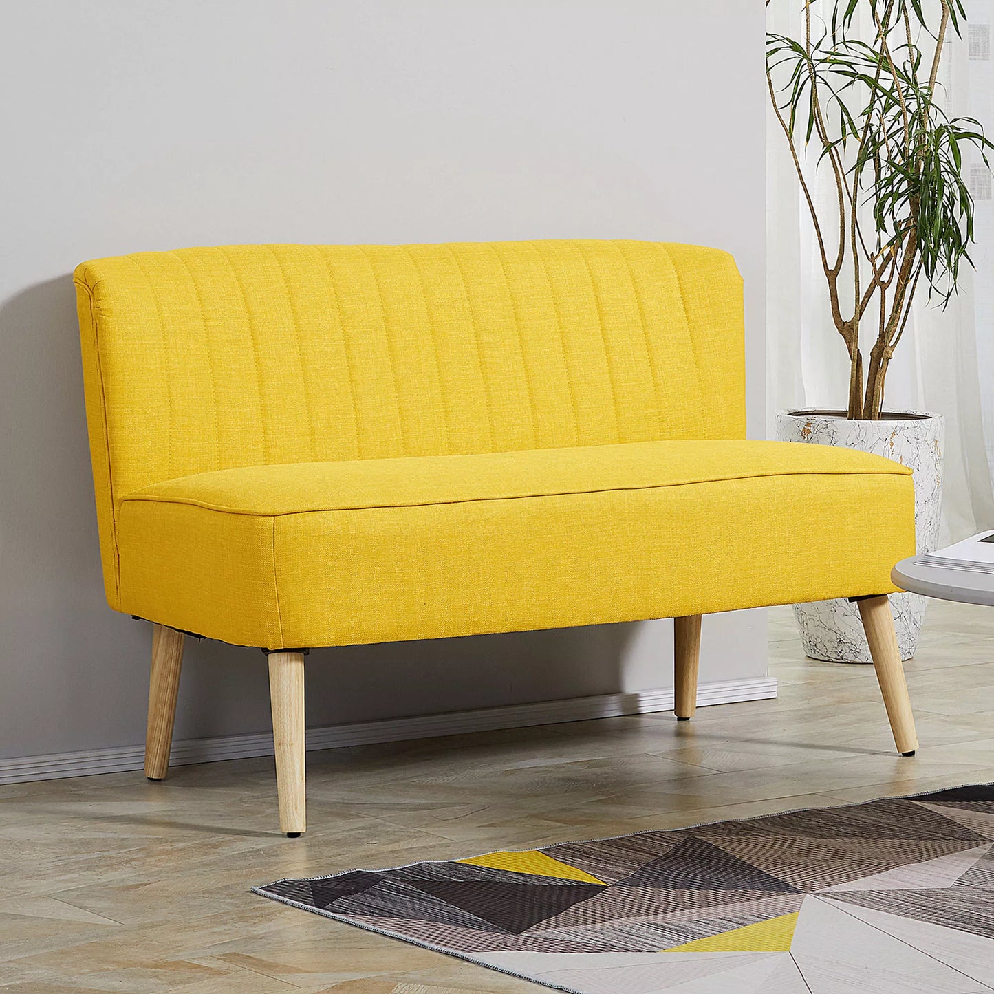 2 vietų sofa, minkšti paminkštinimai, lengvai prižiūrimas užvalkalas, iki 150 kg, 117 x 56,5 x 77 cm, geltona