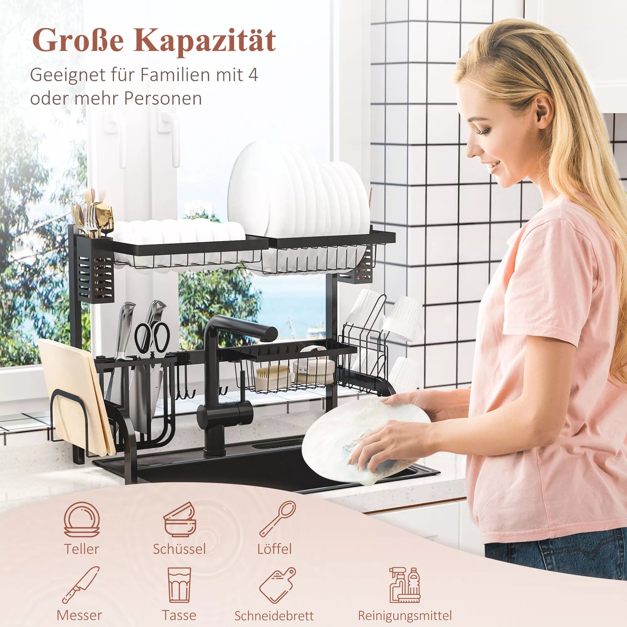 Indų krepšelis, modulinis metalinis indų laikiklis, atlaiko iki 26 kg svorį, juodos spalvos