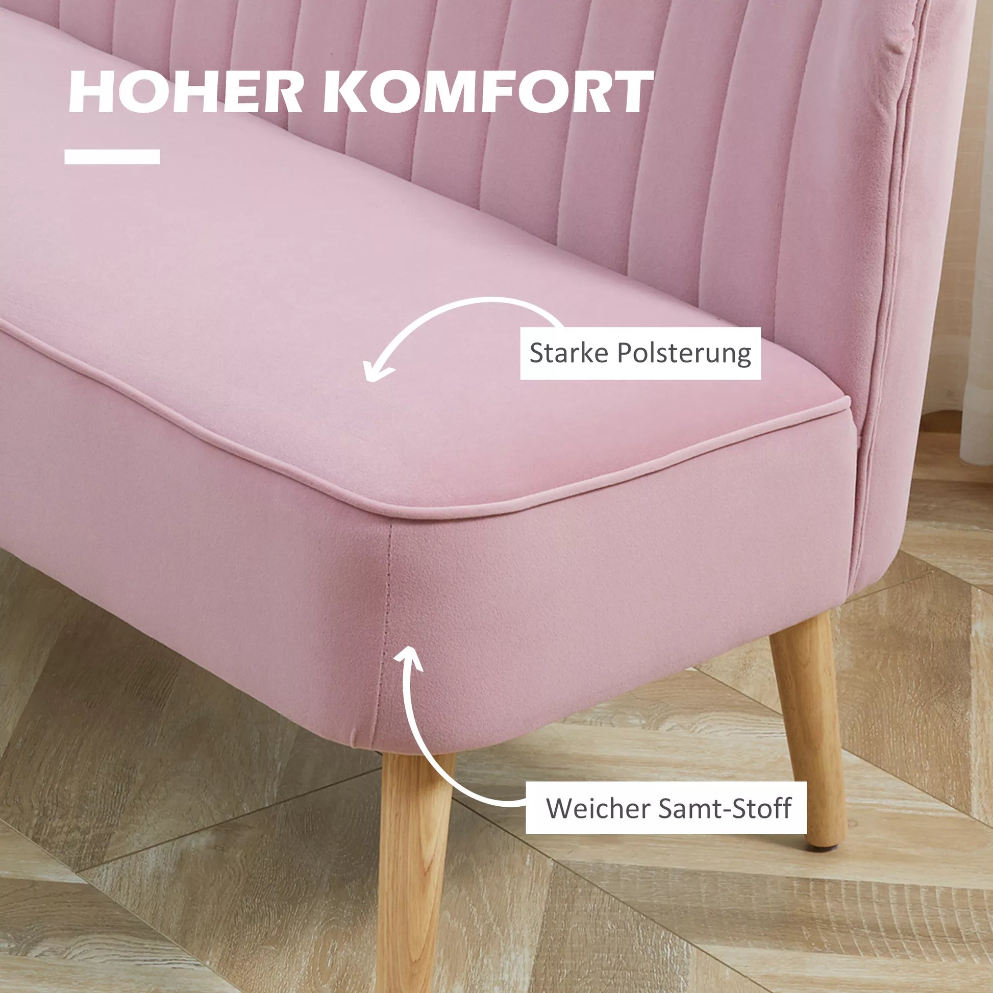 2 vietų sofa Audinio sofa Sofa Minkšta sofa Plati poilsio sofa Rožinė
