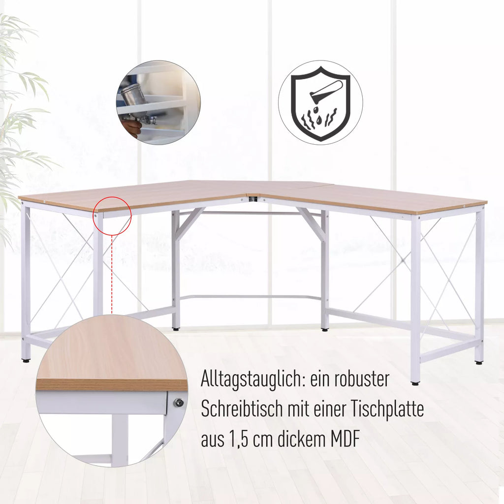 Kampinis stalas su 1,5 cm storio MDF stalviršio detale iš arti