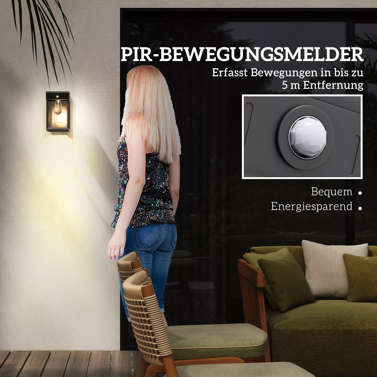 Lauko saulės šviestuvas, atsparus purslams, su judesio jutikliu, 14 cm x 24 cm x 24 cm, Juodas