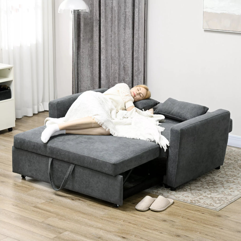 Miegamoji sofa, 2 vietų, išlankstoma, iki 200 kg, medinis rėmas, 155x90x88,5cm, tamsiai pilka