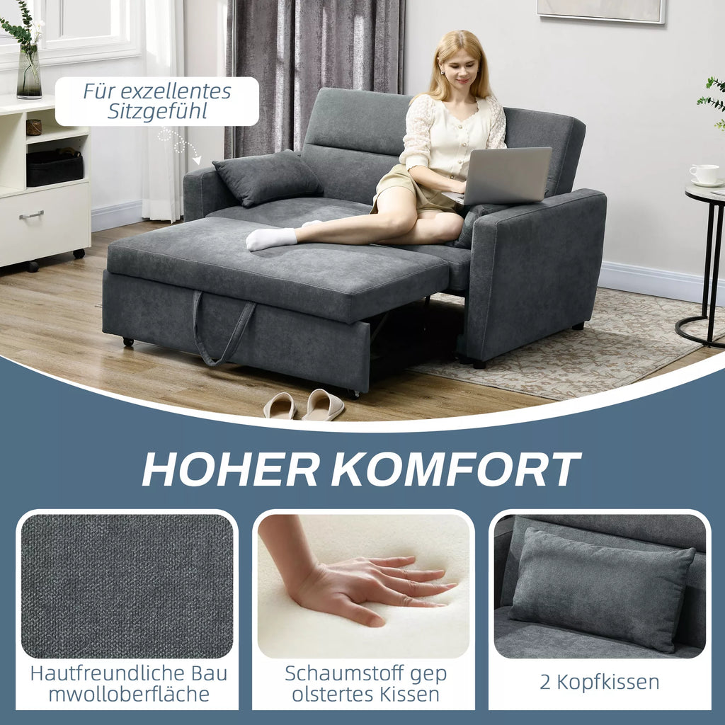 Miegamoji sofa, 2 vietų, išlankstoma, iki 200 kg, medinis rėmas, 155x90x88,5cm, tamsiai pilka