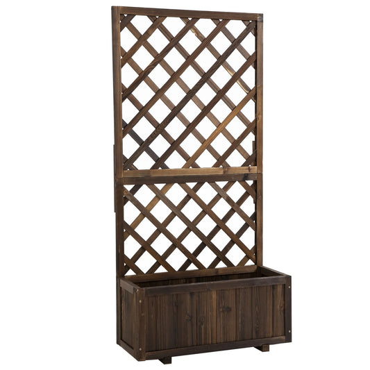 Aukštas gėlių dėžė su grotelėmis, grotelės gėlių vazonai, mediniai gėlių dėžės, 72,5x31,5x149,5 cm, skirtos sodui, balkonui, terasai, gėlių vazonai vijoklinėms gėlėms, gėlėms, rudos spalvos