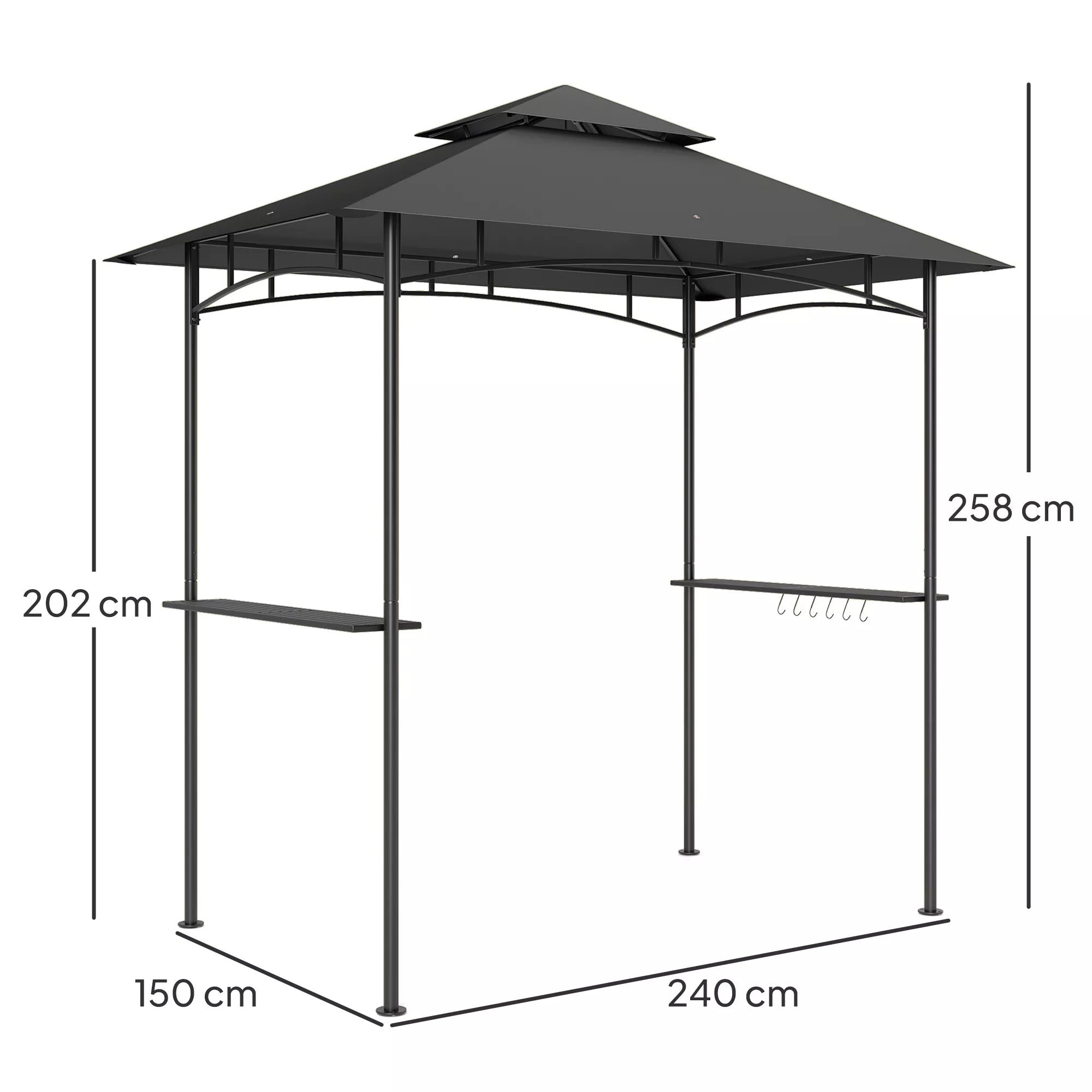 Grill paviljonas su LED 240 x 150 x 258 cm, atsparus vandeniui, ugniai atsparus Sodo paviljonas su dvigubu stogu