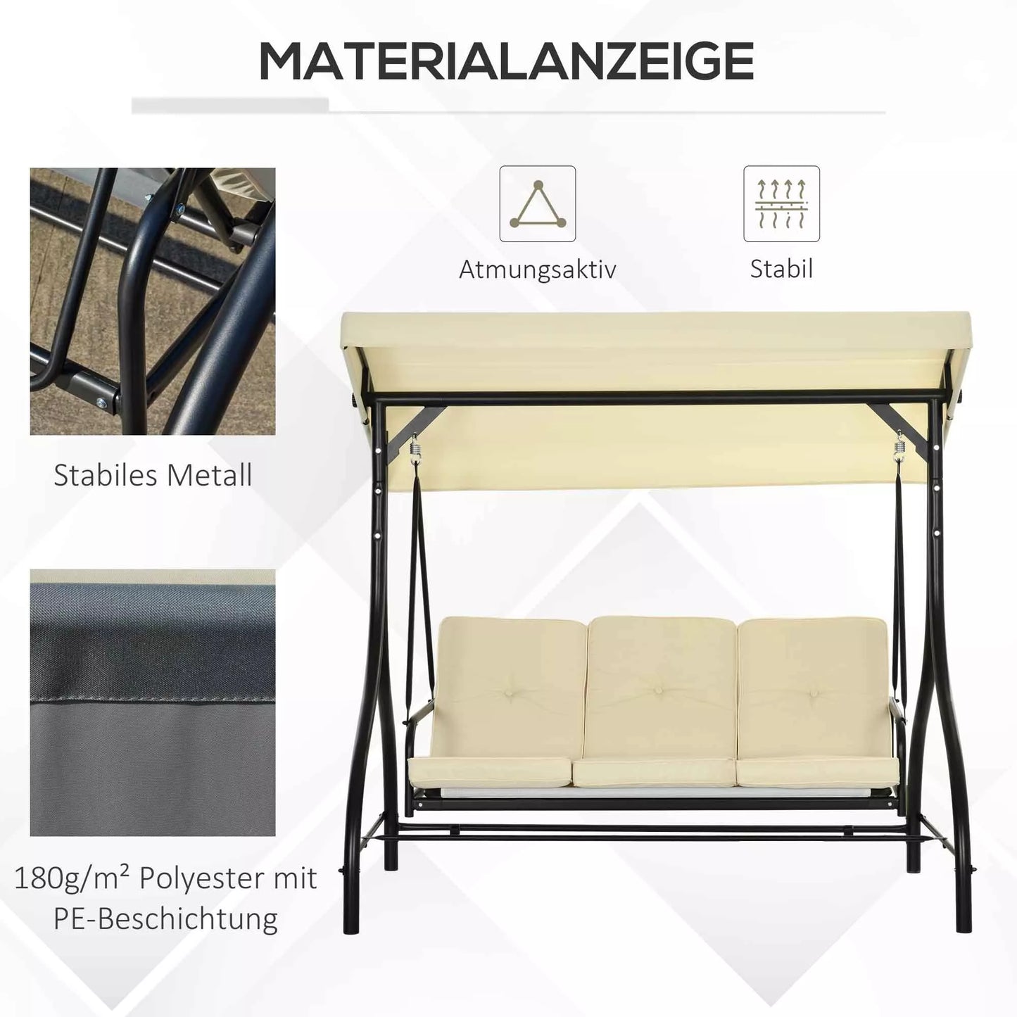 Sūpynės su atlošu, sūpynės su saulės apsauga, sodo sūpynės, verandos sūpynės, 3 sėdimosios vietos, sūpynės-lova