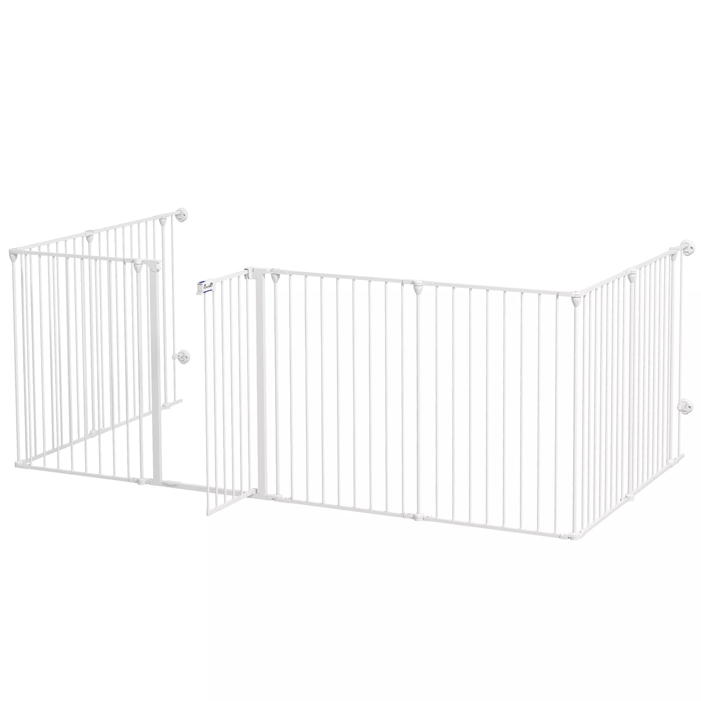 2-in-1 šuniukų aptvaras ir apsauginė tvorelė, 8 paneliai, užrakinamos durys, plienas, 90 cm aukštis, balta