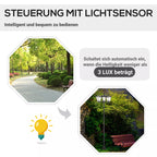 Juodas trijų lempų sodo žibintas su automatiniu šviesos jutikliu