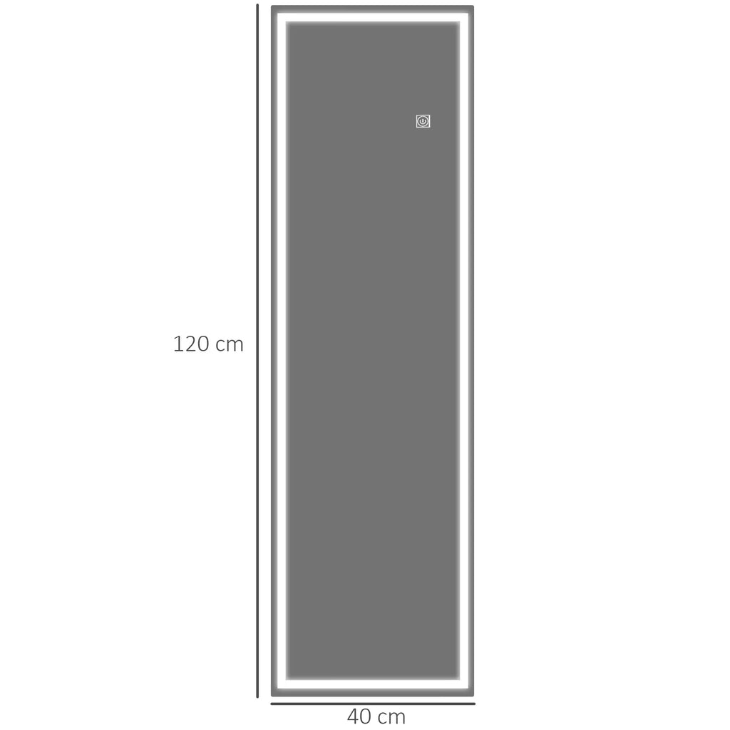 Viso kūno veidrodis su LED, reguliuojamo ryškumo, jutikliniu sensoriu, atminties funkcija, sidabrinis, 40x120 cm