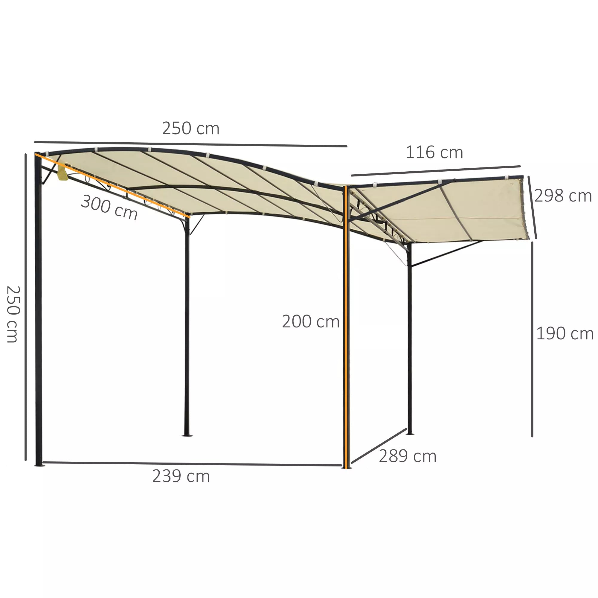 Paviljonas su atlenkiamu stogo prailginimu, atsparus atmosferos poveikiui, 3 x 2,5 m, kreminės baltos spalvos