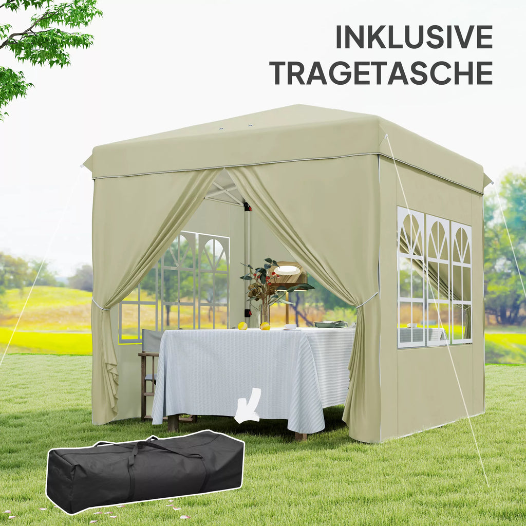 2,5 x 2,5 m Pop-up paviljono su šoninemis sienelėmis ir nešiojimo krepšiu, UPF50+ reguliuojamo aukščio sodo palapinė, kreminės baltos spalvos