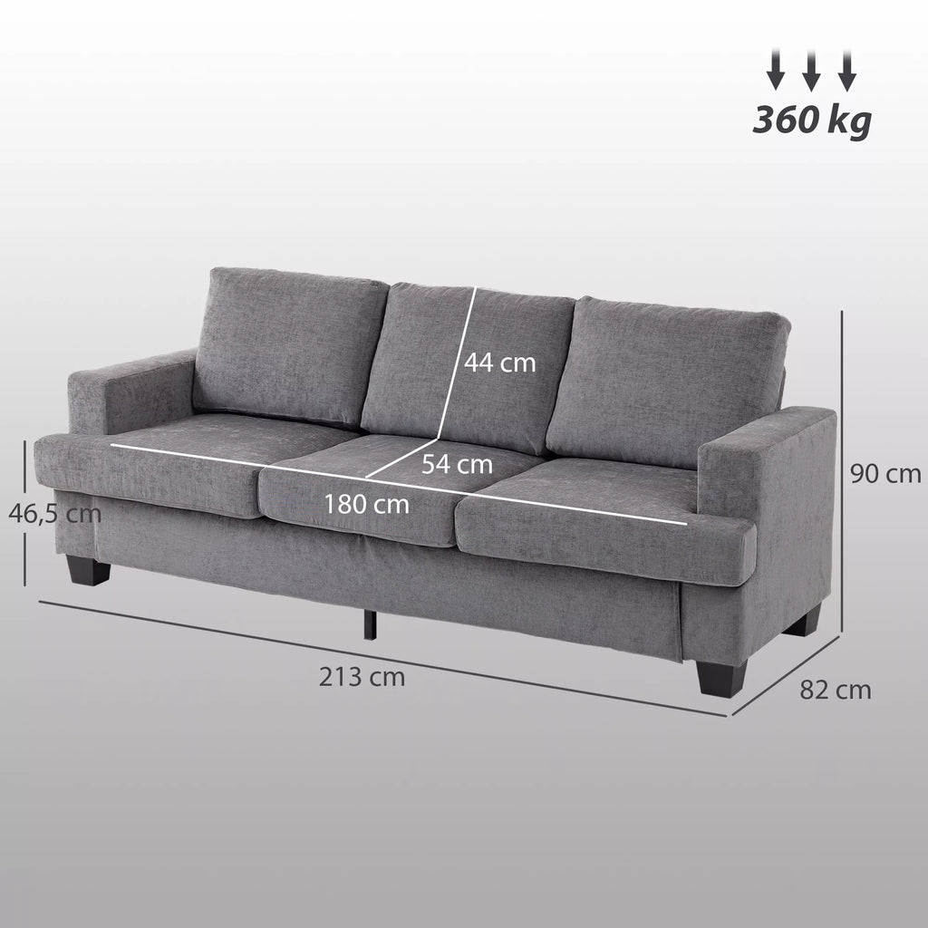 Trivietė sofa, poliesterio apmušalas, pilka