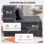 Grindų sofa, minkšta sofa, transformuojama į čiužinį, putplastis, pagalvės, tamsiai pilkos