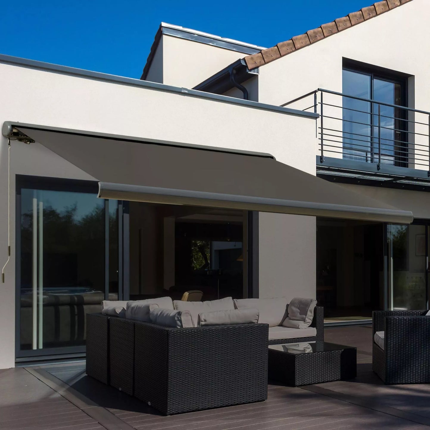 Elektrinė markizė, su nuotolinio valdymo pulteliu, su montavimo rinkiniu, metalinis rėmas, tamsiai pilka, 3 x 2,5 m