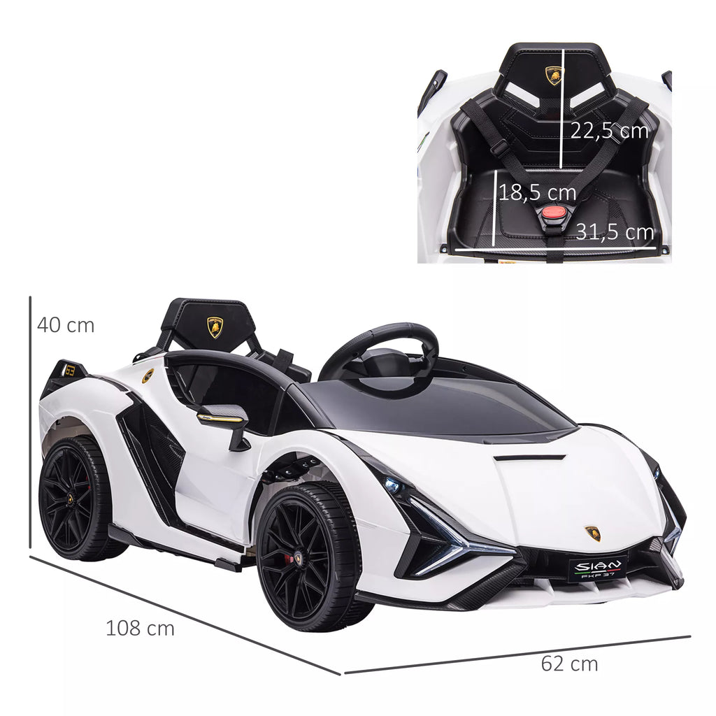 Vaikų transporto priemonė 12 V 2 važiavimo režimai Lamborghini SIAN SUV automobilis-žaislas Elektrinis automobilis su nuotolinio valdymo pultu Muzika (MP3/USB) Apšvietimas 37–60 mėnesių Metalas Balta 108 x 62 x 40 cm