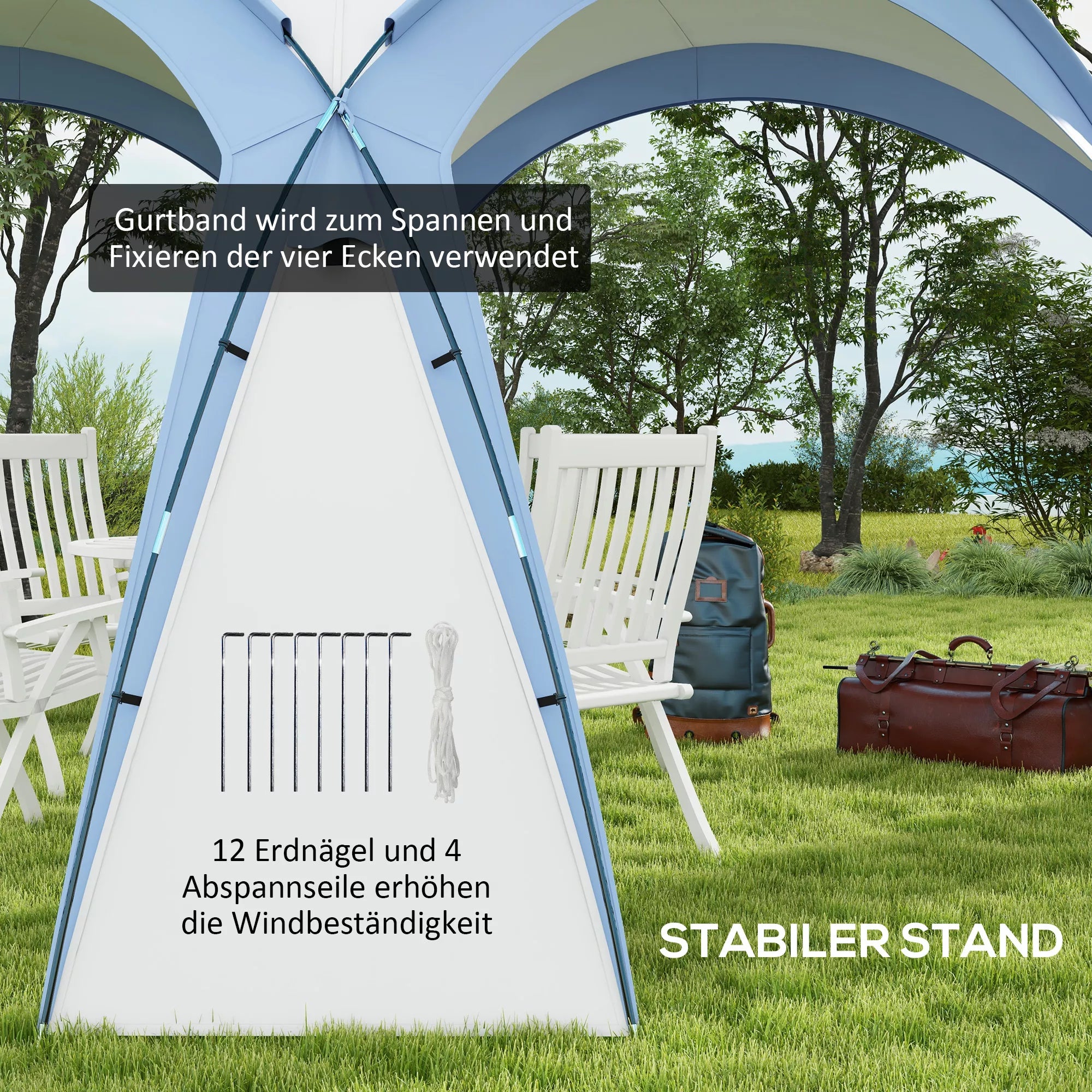 Event Shelter 3,5 x 3,5 m paviljonas su kabliais Durys Vandeniui atsparus Žiemai pritaikytas Sodo paviljonas Šviesiai mėlynas