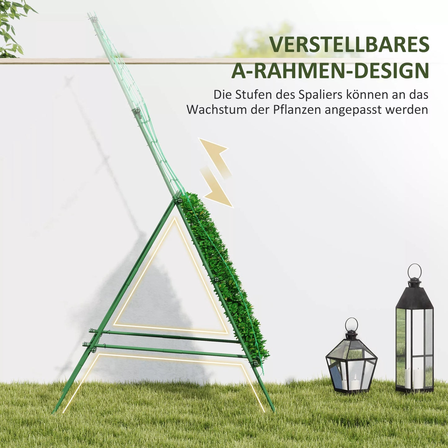 Nerūdijanti plieninė įsmeigiama A formos atrama laipiojantiems augalams, 101x133x227 cm, žalia