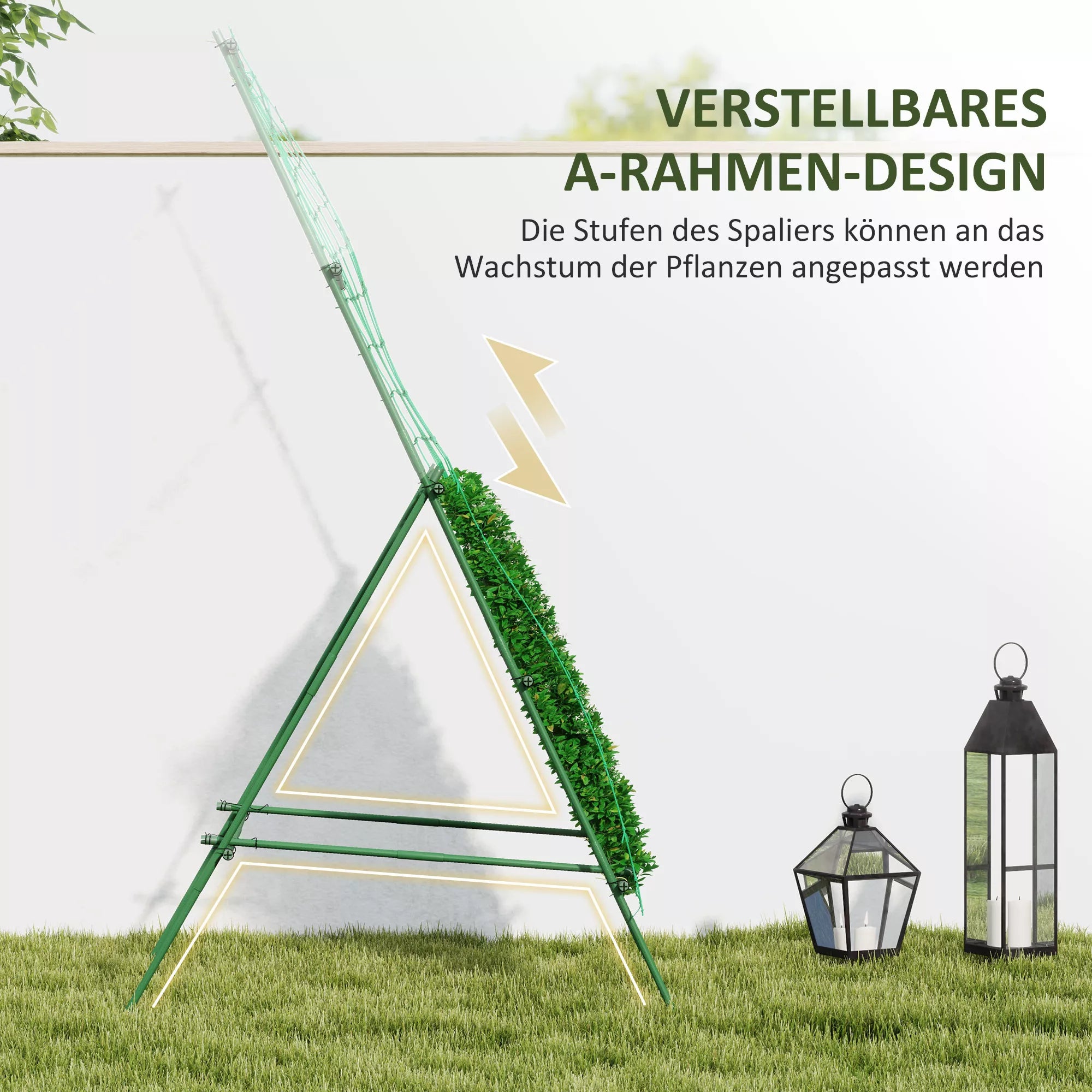 Plieninis karkasas, skirtas įsmeigti, nerūdijantis A formos atrama vijoklinėms augalams 101x133x227 cm Žalias
