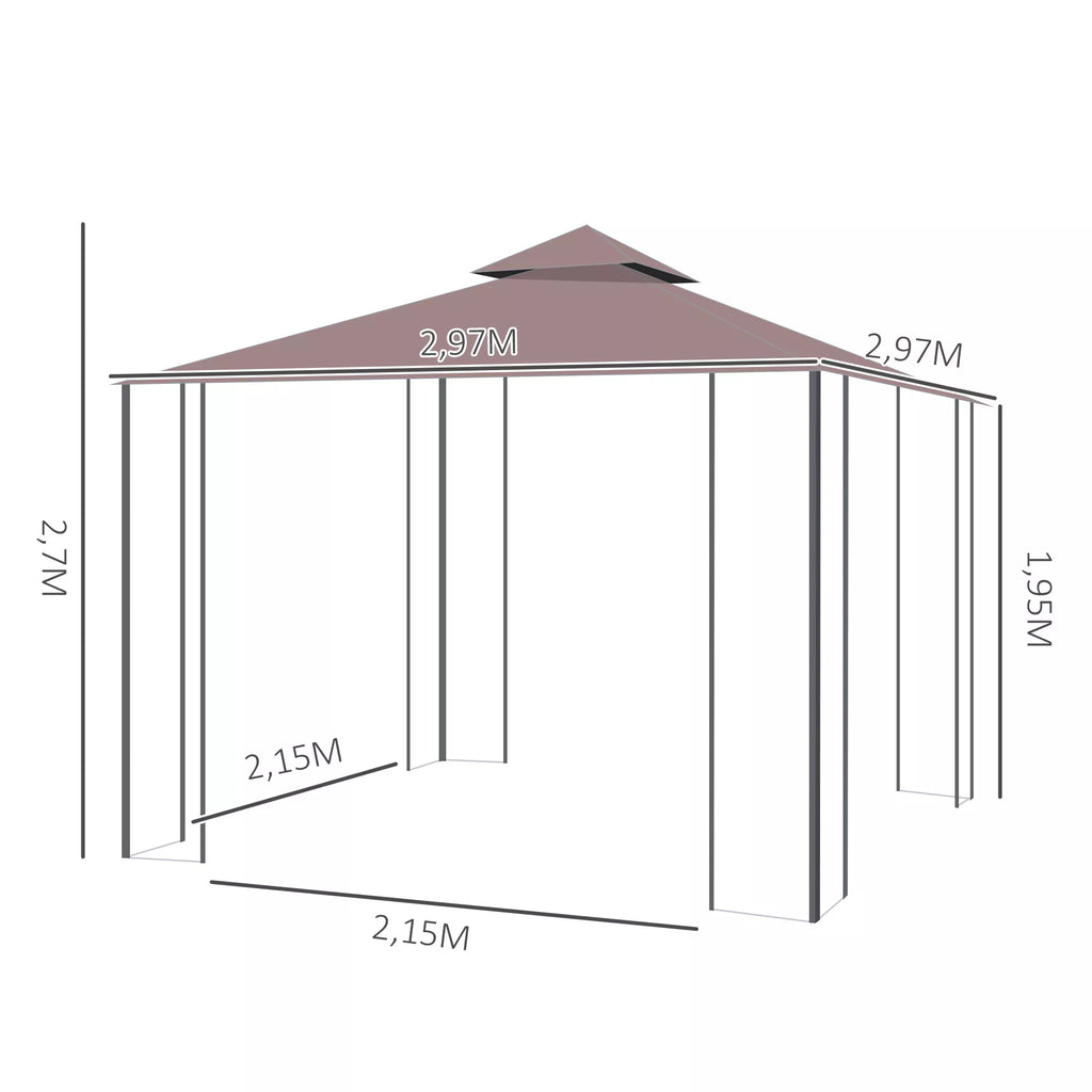 Pavilion Sodo paviljonas su moskitų tinklais šoninėmis sienomis, šventinis palapinė su dvigubu stogu, sodo palapinė Šventinė palapinė 2,97x2,97m