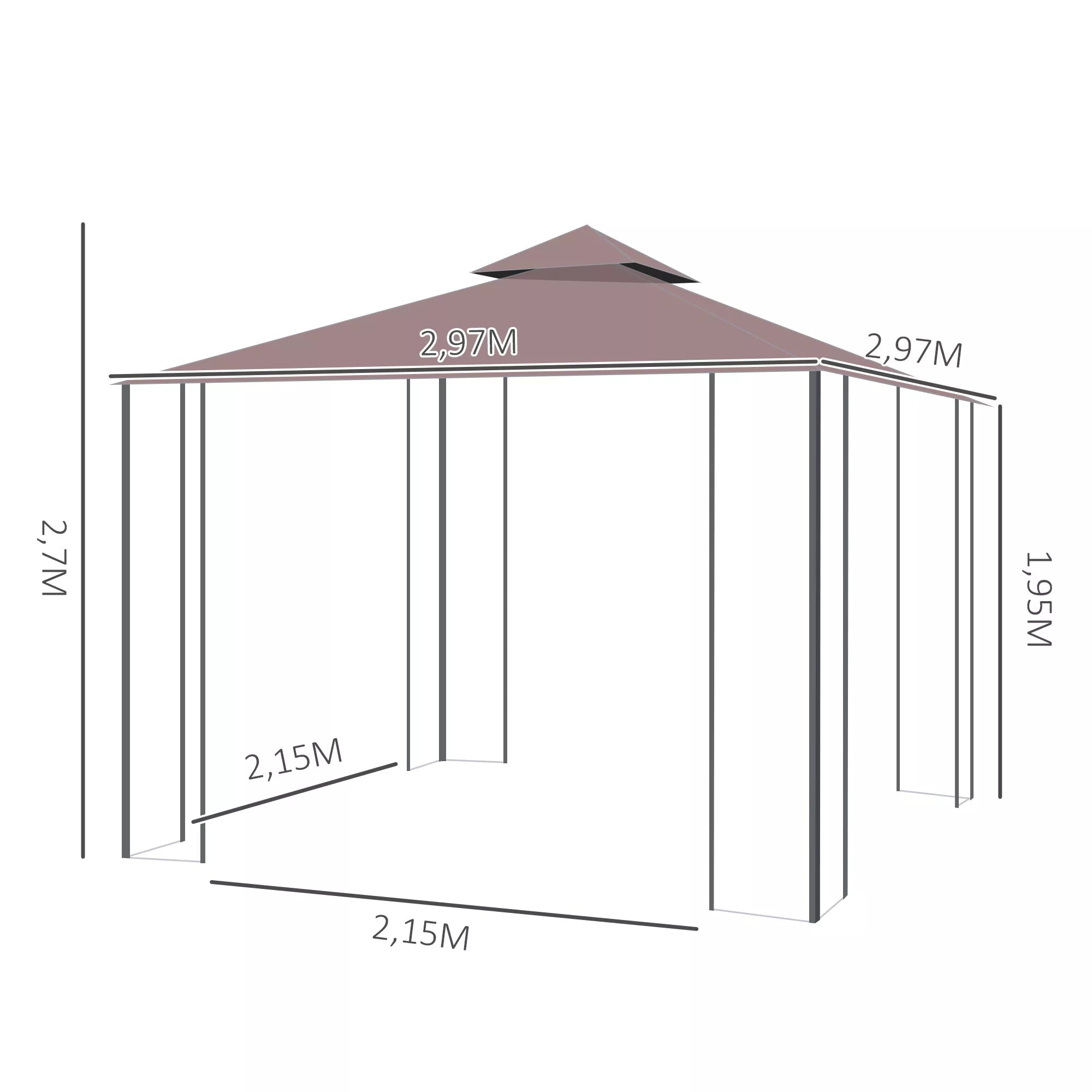 Pavilion Sodo paviljonas su moskitų tinklais šoninėmis sienomis, šventinis palapinė su dvigubu stogu, sodo palapinė Šventinė palapinė 2,97x2,97m