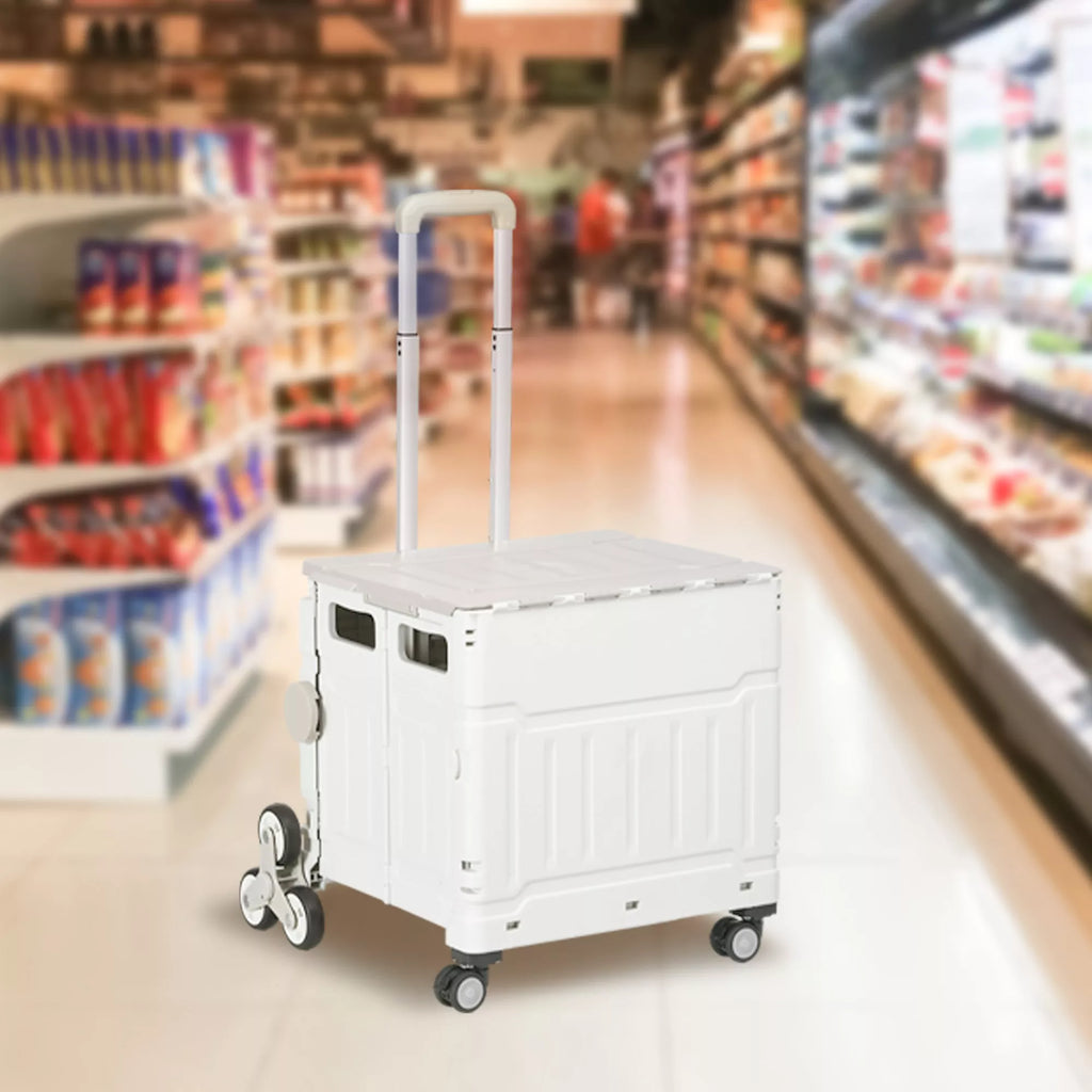 Pirkinių vežimėlis Laiptų kopiklis Mobilus transportavimo dėžė,  sulankstomas, teleskopinė rankena, maksimalus apkrovos svoris iki 65 kg, baltas