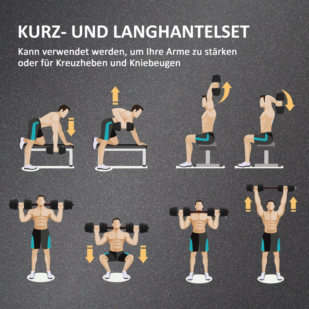 2 viename Hantelių rinkinys 30 kg, reguliuojama trumpoji ir ilgoji štanga, profesionalus "Dumbbell" jėgos treniruoklis, juodos spalvos