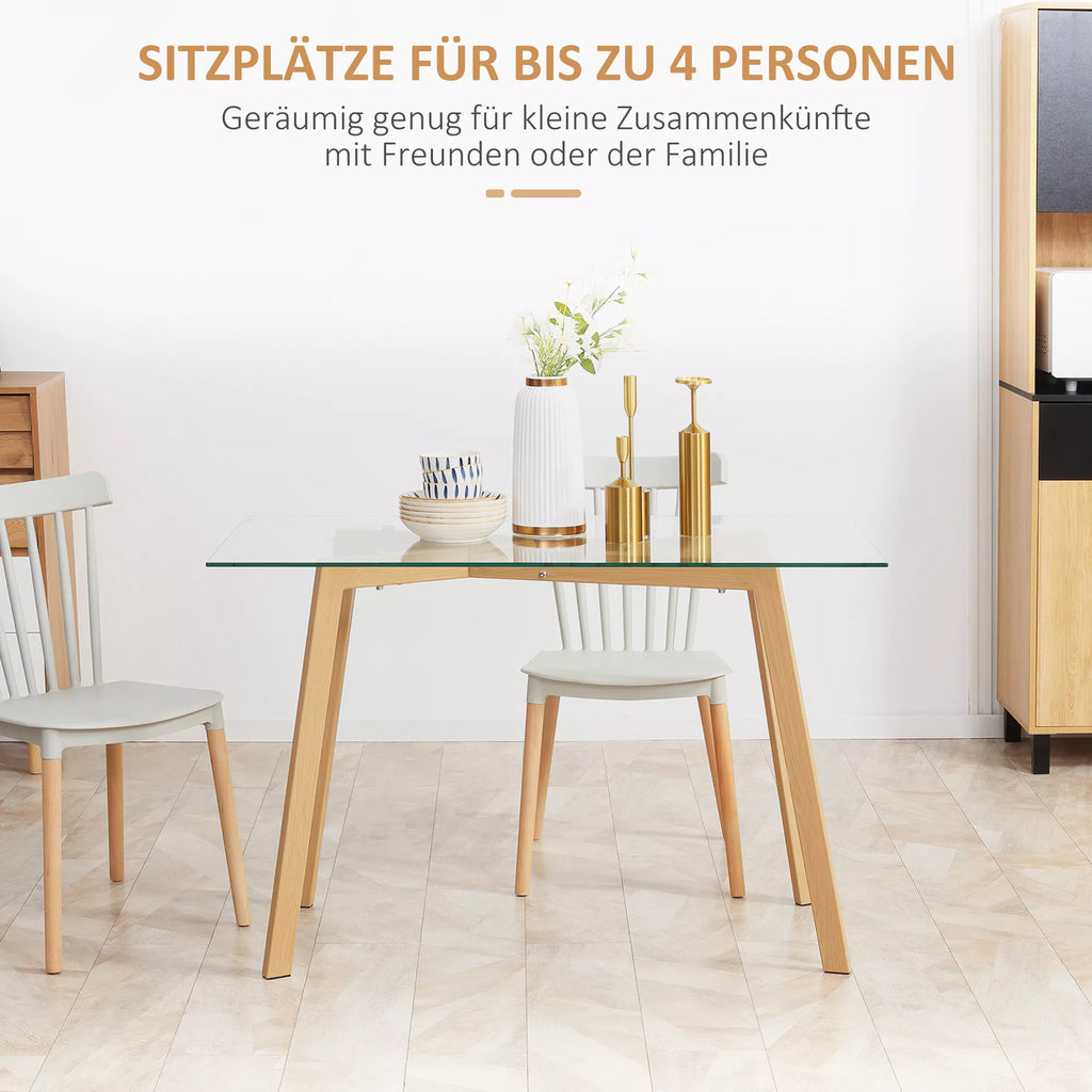 Valgomojo stalas 4 asmenims, stiklinis stalviršis, plieninis rėmas, medžio imitacija, 120L x 60B x 76H cm