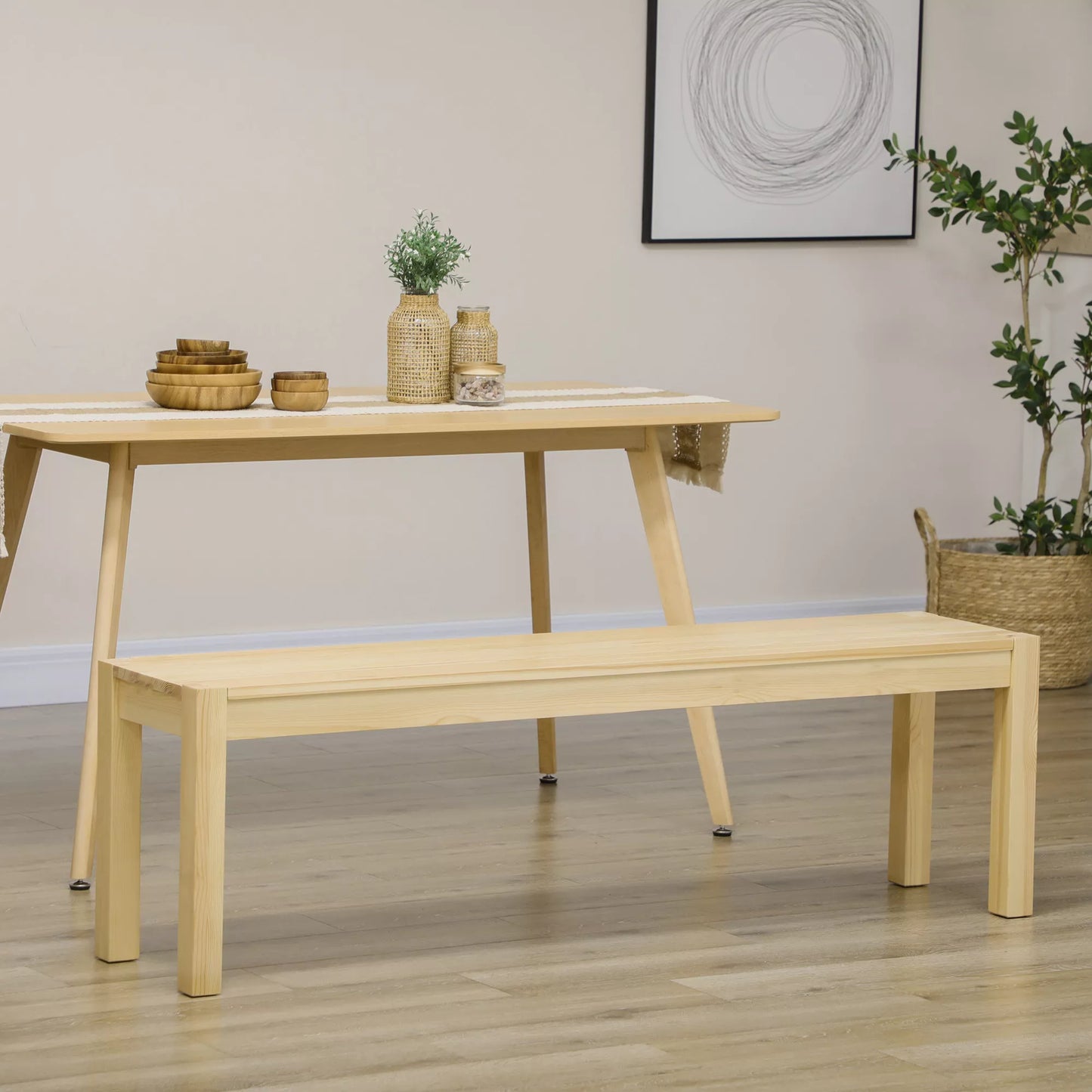 Natūralus 3 vietų virtuvės suolas iš pušies medžio masyvo