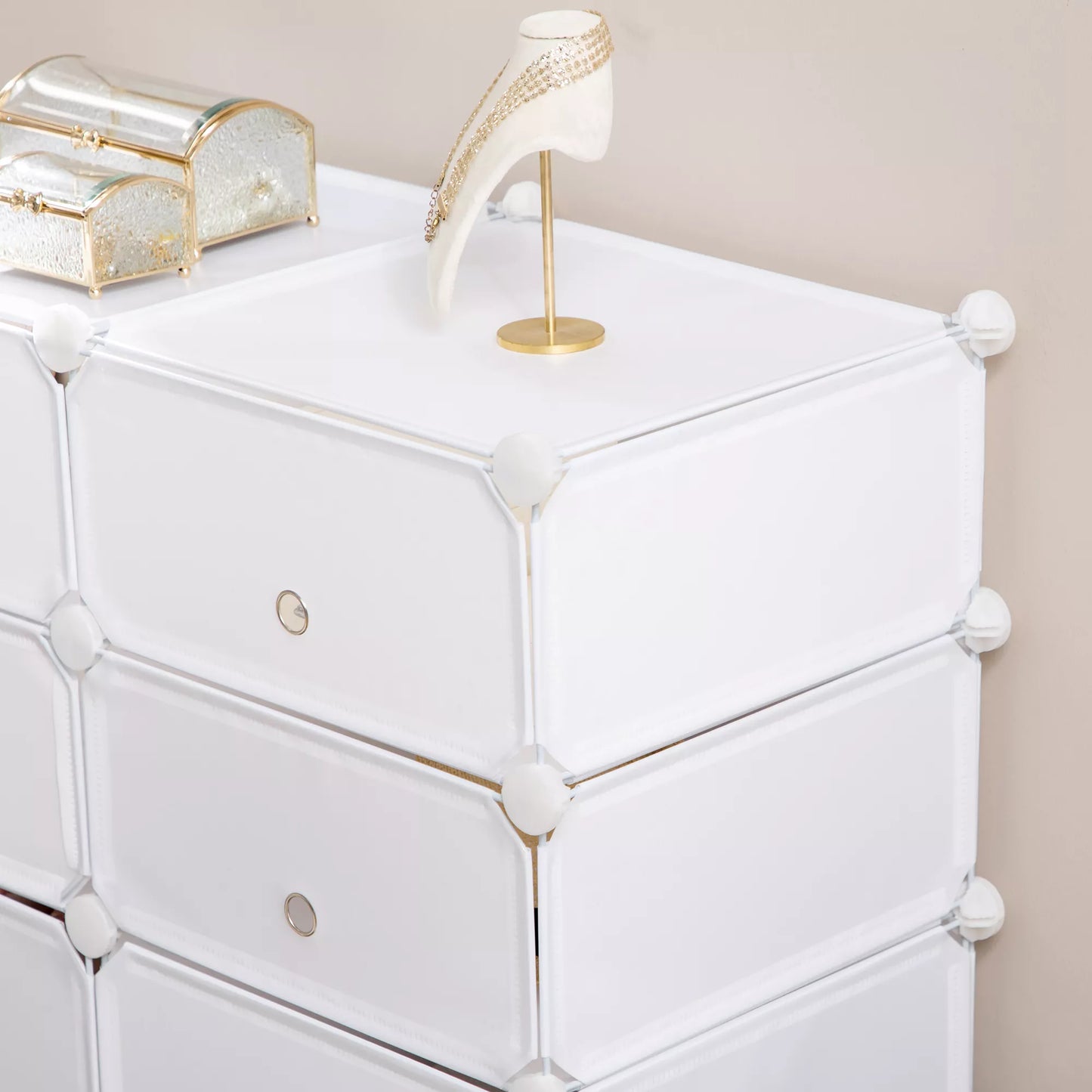 Batų spinta, lentyna su laikymo dėžėmis, drabužių spinta, plastikas, plienas, balta, 75 x 37 x 73 cm