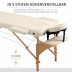 Masažuoklis, sulankstomas masažo stalas, aukščio reguliuojamas masažo suolas SPA, salonui, dirbtinė oda, mediena, kreminės baltos spalvos