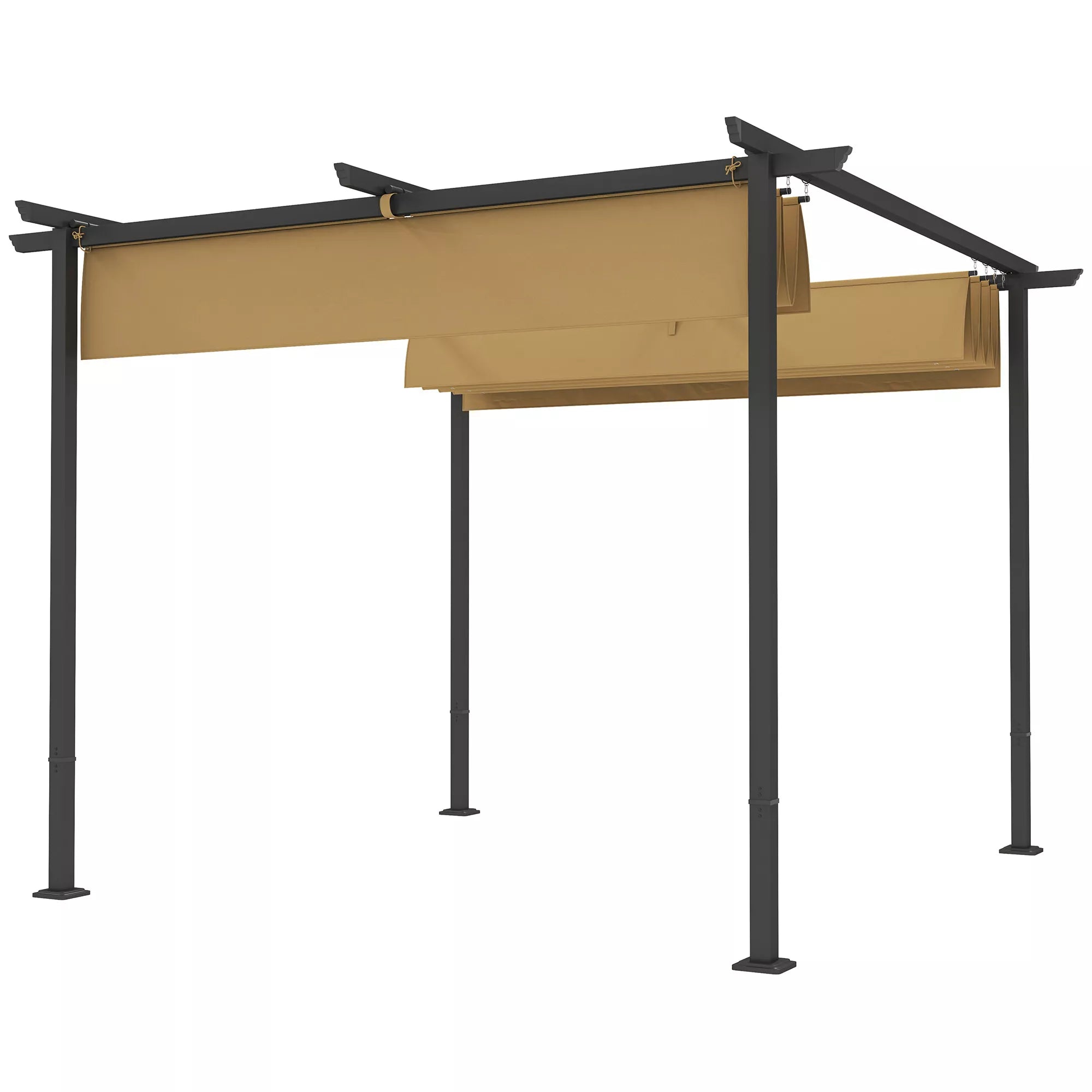 3 x 3 m sodo pergola su reguliuojamu stogu, metaliniu rėmu, UPF30+ apsauga, saulės stogu verandoje, terasoje, smėlio spalvos