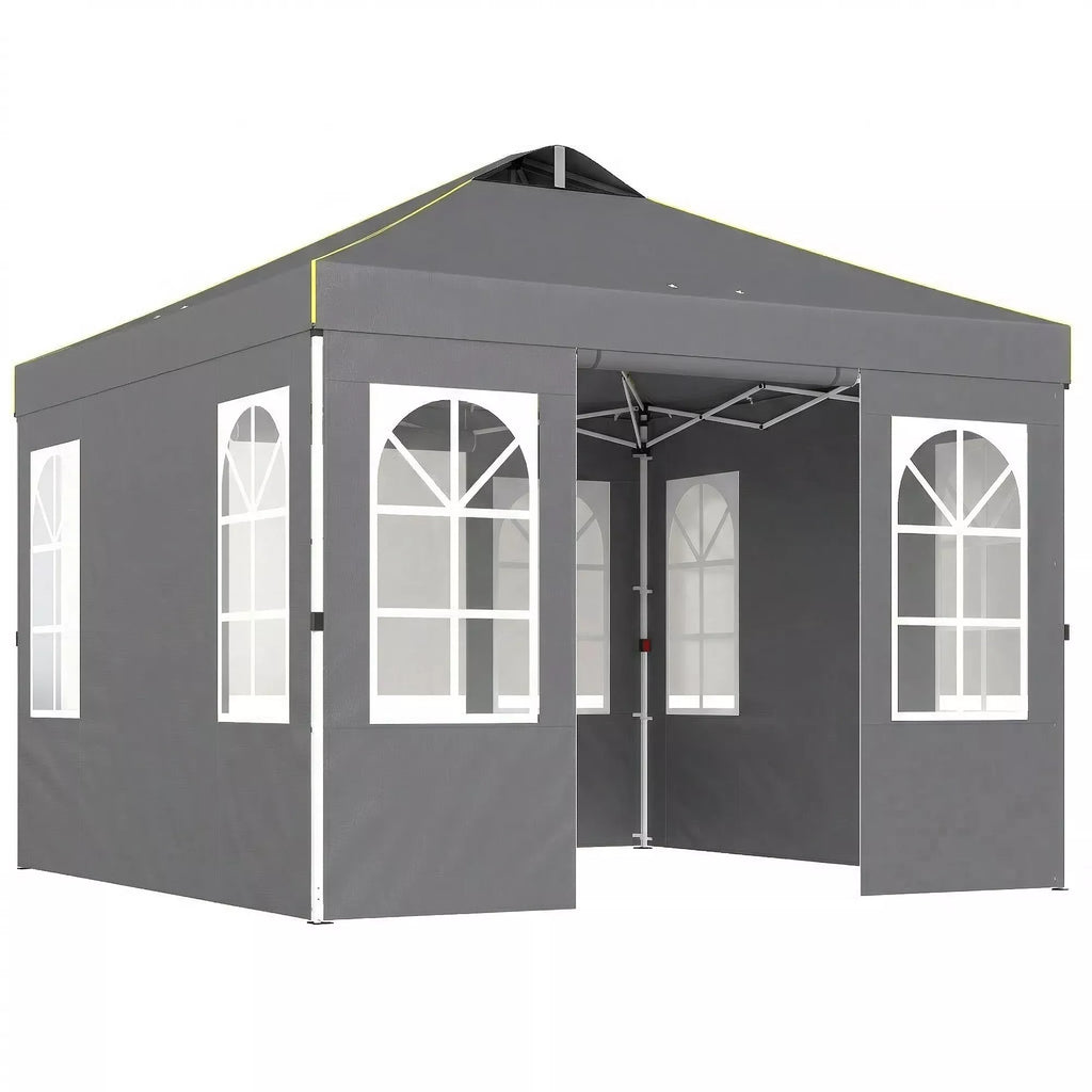 Paviljonas 3x3 m, atsparus vandeniui, stabilus, atsparus žiemai, išskleidžiamas, surenkamas vienu mygtuko paspaudimu, UV 50+, tamsiai pilkos spalvos
