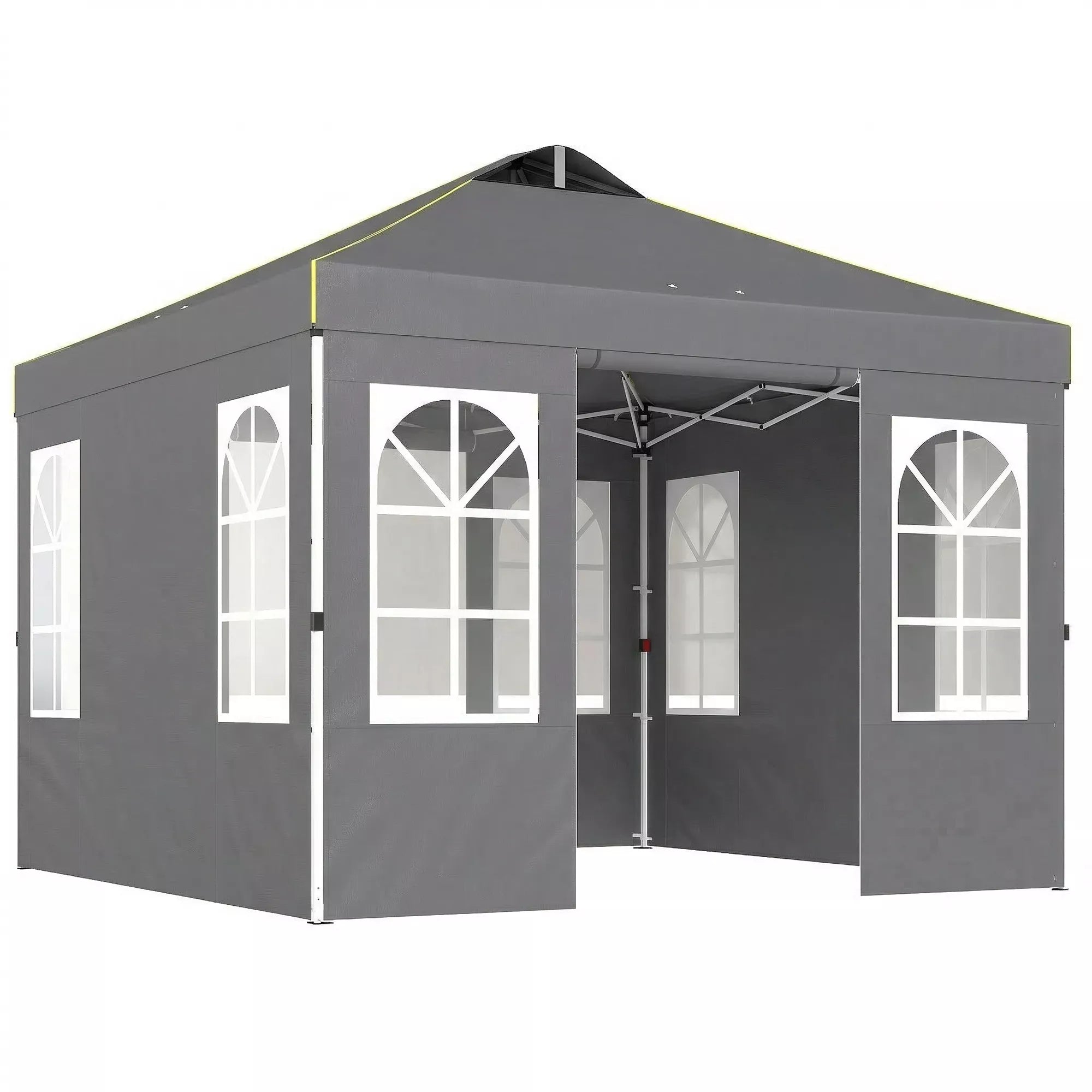 Paviljonas 3x3 m, atsparus vandeniui, stabilus, atsparus žiemai, išskleidžiamas, surenkamas vienu mygtuko paspaudimu, UV 50+, tamsiai pilkos spalvos