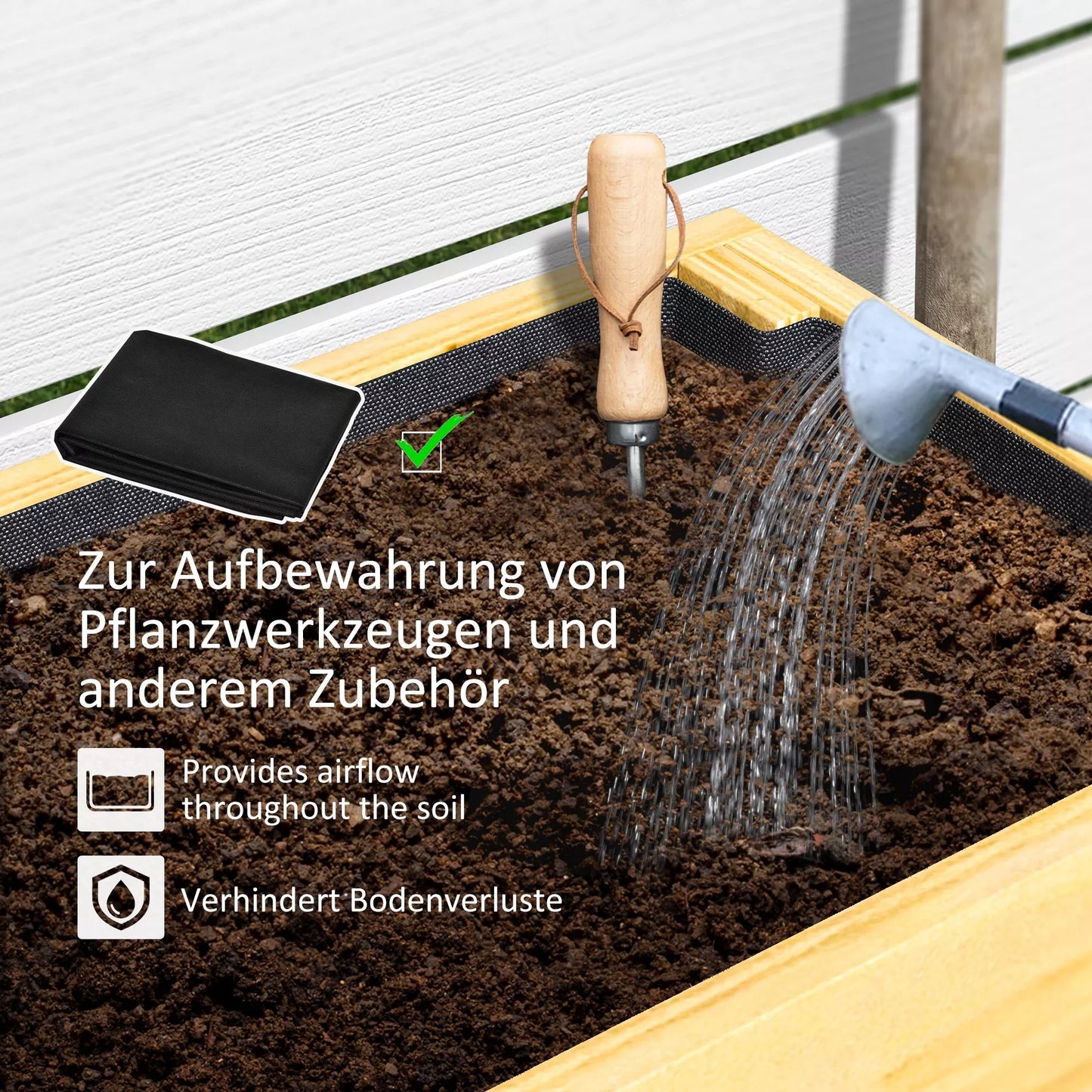 Medinė lysvė su apatine lentyna, neaustinės medžiagos pamušalu ir drenažo skylutėmis, 100 x 30 x 70,5 cm, natūrali mediena