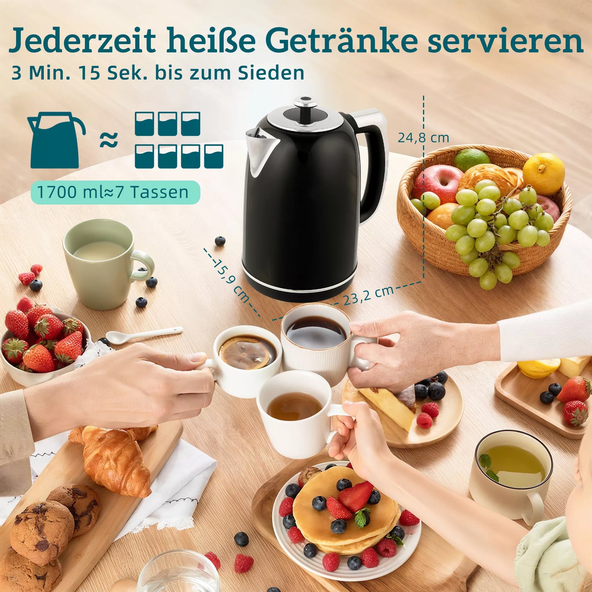 Virdulys ir skrudintuvas, LED ekranas, 1,7 litro talpos, 2200 W, retro dizainas, atminties funkcija, juodos spalvos