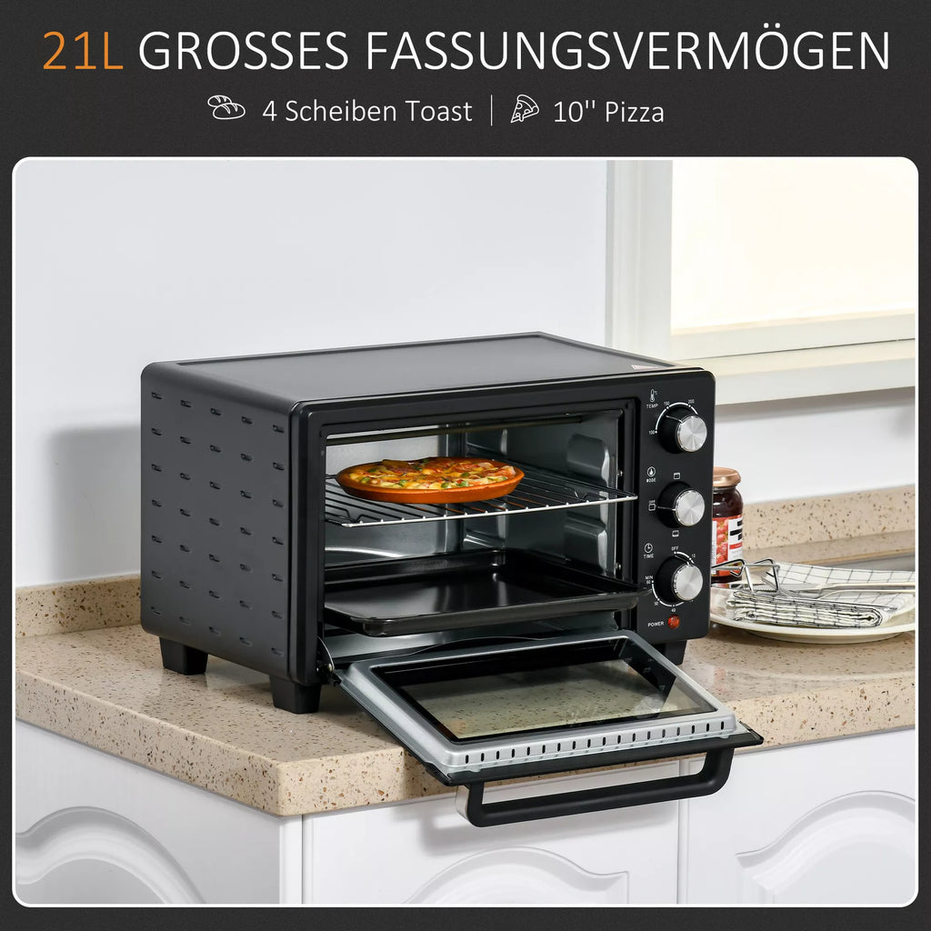 Mini orkaitė 21 l, reguliuojama temperatūra, juoda