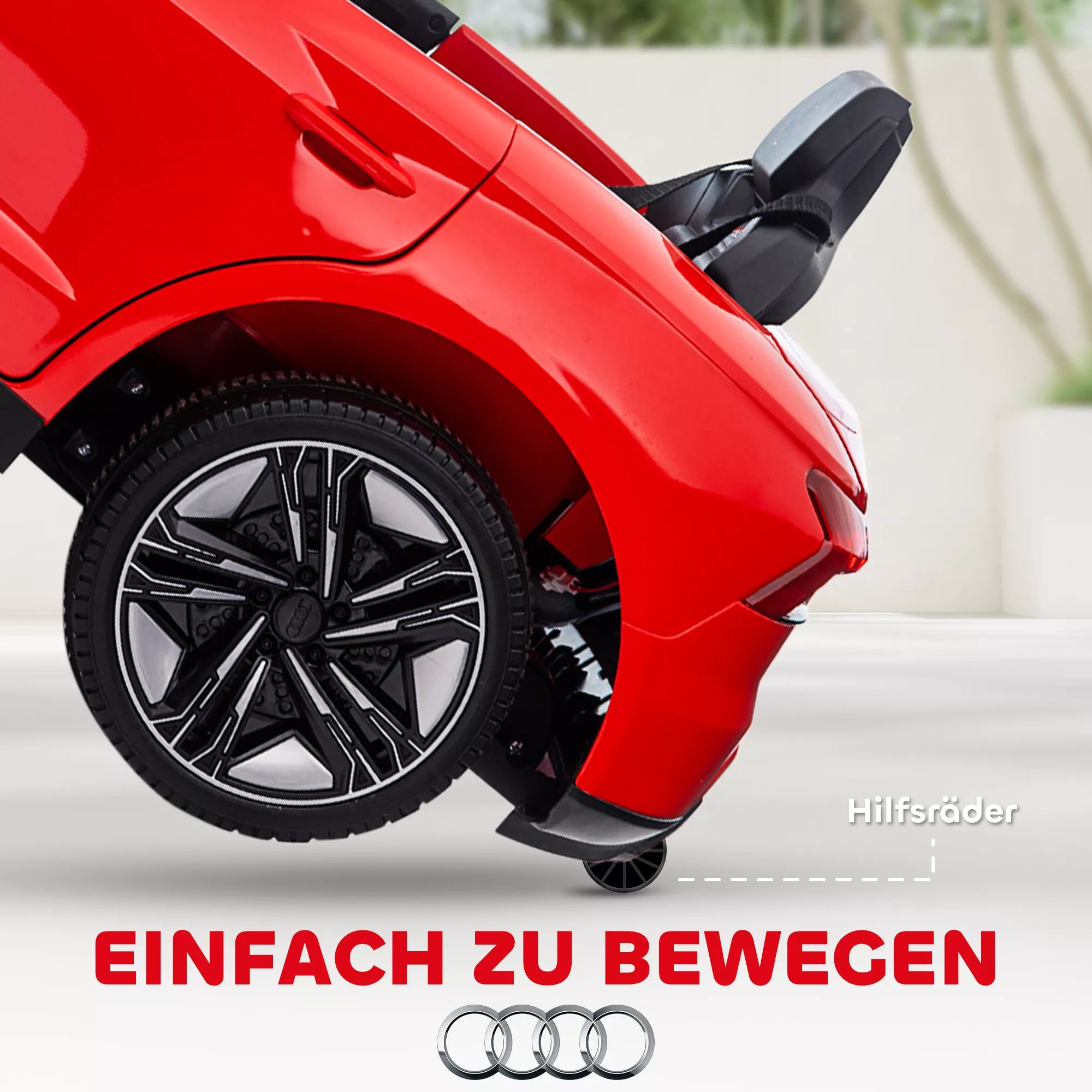 Vaikų automobilis, elektrinis automobilis, „Audi“ licencijuotas, su saugos diržu, nuotolinio valdymo pultu, apšvietimu, raudonos ir juodos spalvos, 103 x 58 x 41 cm
