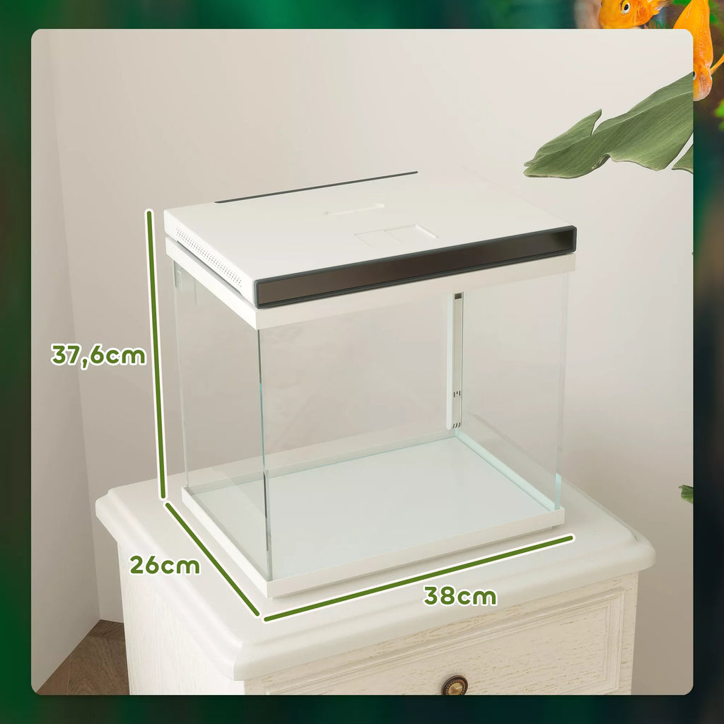 26 litrų akvariumas su filtru, LED apšvietimu, vandens siurbliu, skirtas įvairių rūšių žuvims, maždaug 38 x 26 x 38 cm